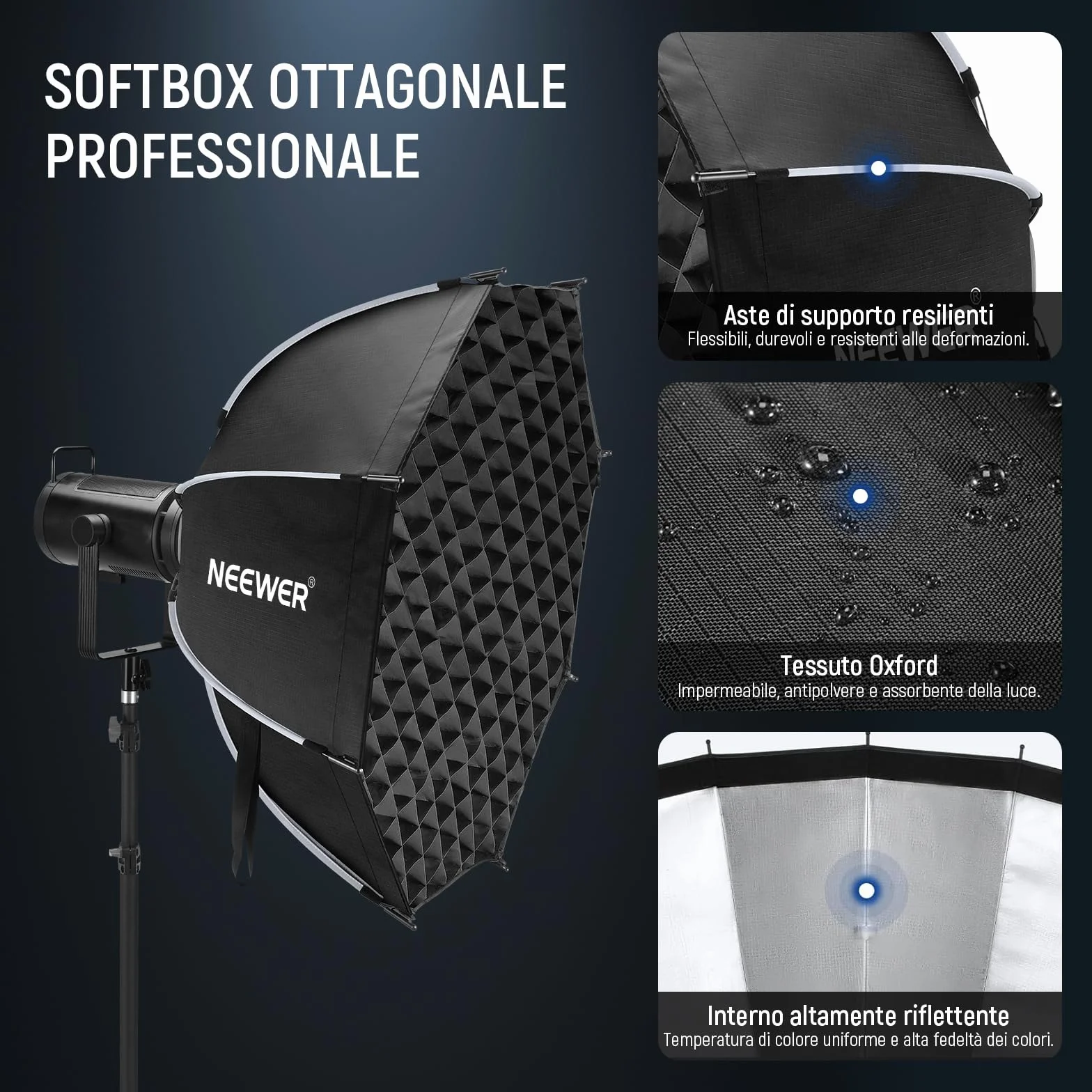 NEEWER Softbox Parabolico Ottagonale da 90cm, Soft Box Bowens Compatibile con Aputure 120d Compatibile con Godox SL60w Q4 AS600B CB300B Q300 Luce, Diffusori, Griglia, Borsa e Panno da Pulizia, NS92P