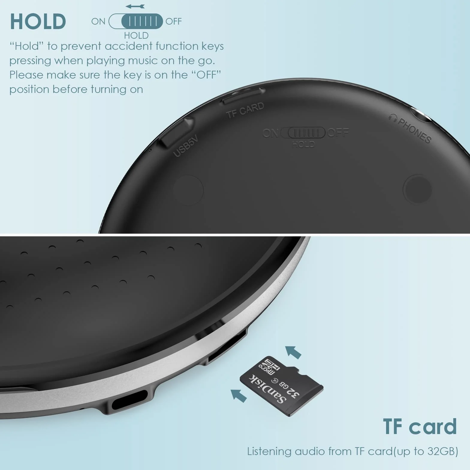 Qoosea Lettore CD Portatile con Pulsante di Tocco 1000mAh Ricaricabile per la Casa con Cuffie Giocatori CD Personali Walkman con Schermo LCD Porta USB AUX per i Bambini dell'automobile