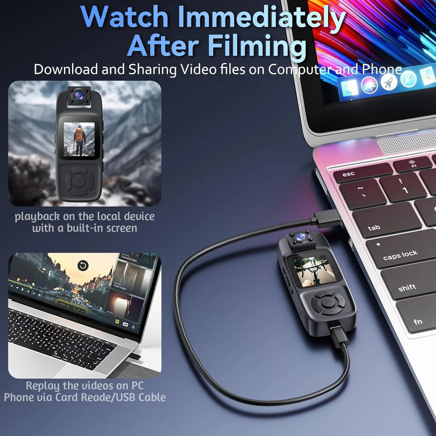 BodyCam 256G Impermeabile con Funzione di Visione Notturna, Videocamera Indossabile 4K con Telecamera Ruotabile a 180°, Batteria da 180 Minuti per Ciclismo,Sport All'Aperto,Viaggi, Polizia