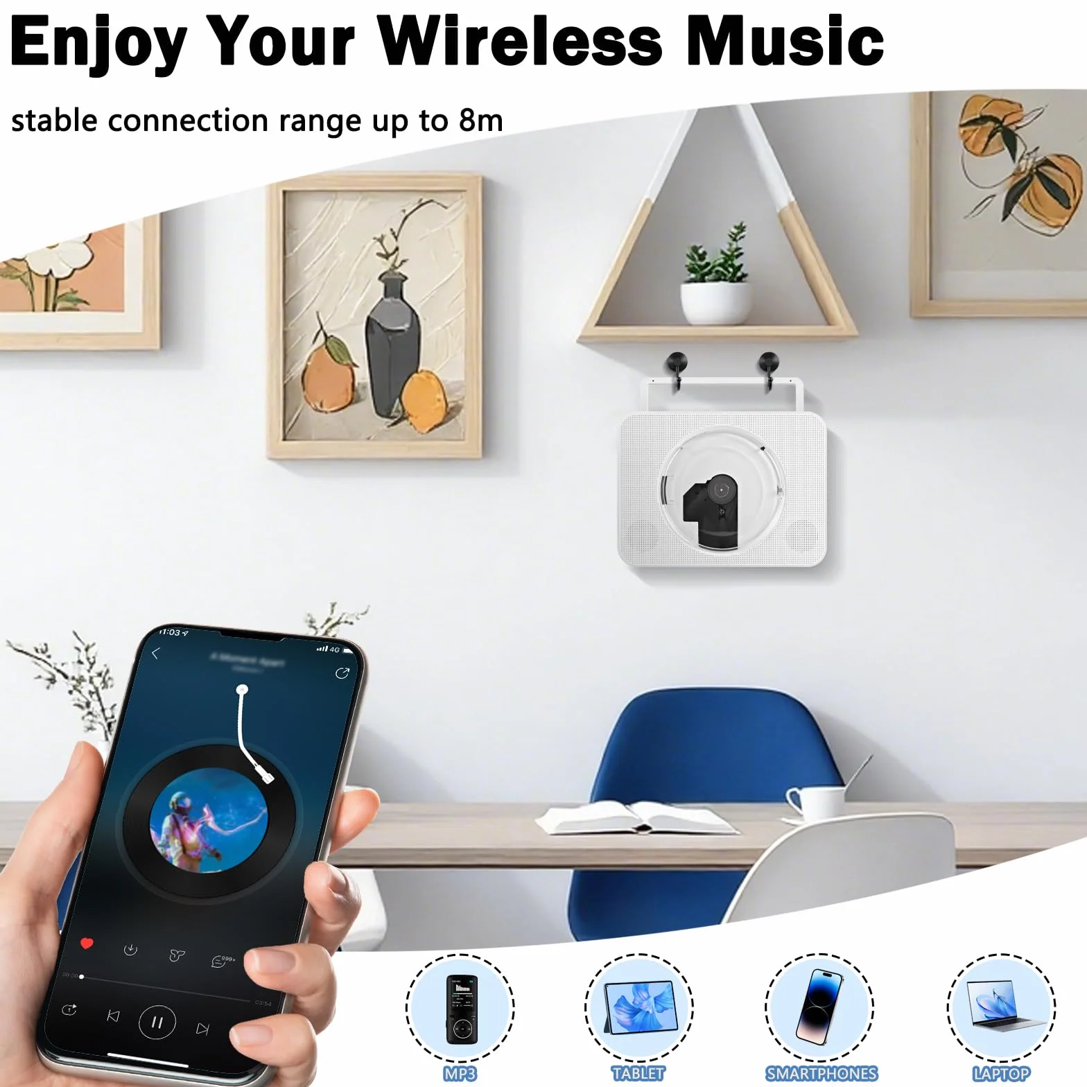 Lettore CD Portatile Bluetooth, lettore CD HIFI Stereo con supporto da tavolo, lettore musicali con telecomando con doppi altoparlanti HIFI integrati, porta USB, presa per cuffie AUX da 3,5 mm