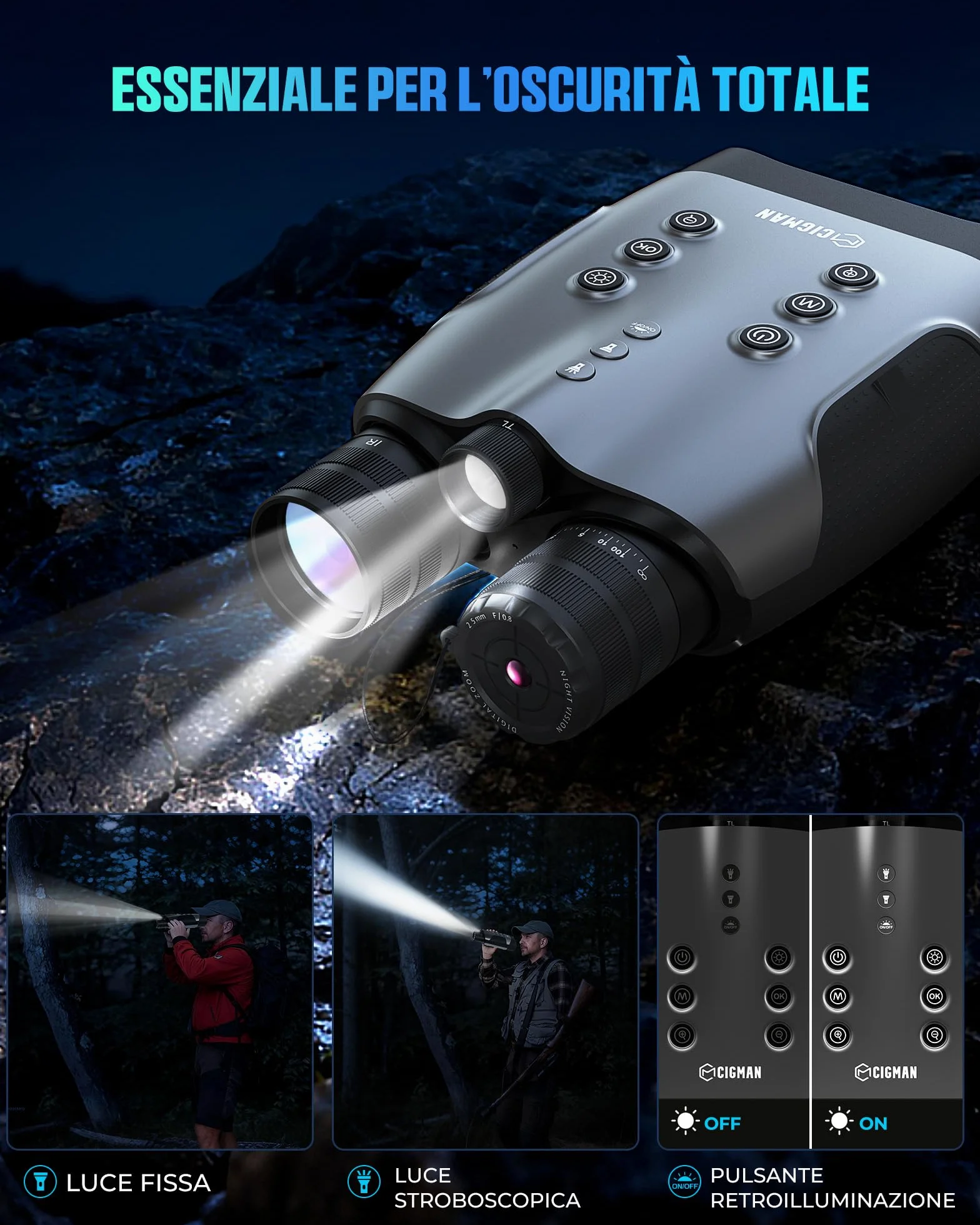 Binocolo per Visione Notturna CIGMAN Vero 4K, Occhiali a Infrarossi con Imaging a Colori in Scarsa Luce, Lenti a 7 Rivestimenti, Autonomia 18 Ore per Wildlife, Sicurezza, Avventura Outdoor