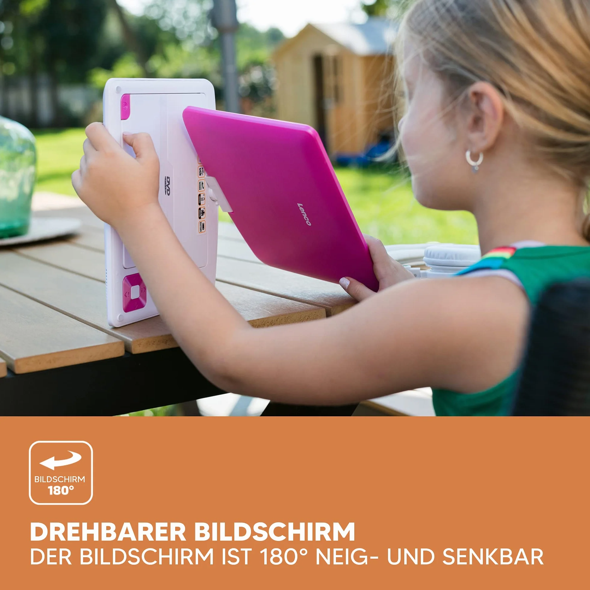 Lenco DVP-910 Portable DVD player Convertibile Nero, Rosa 22,9 cm (9")