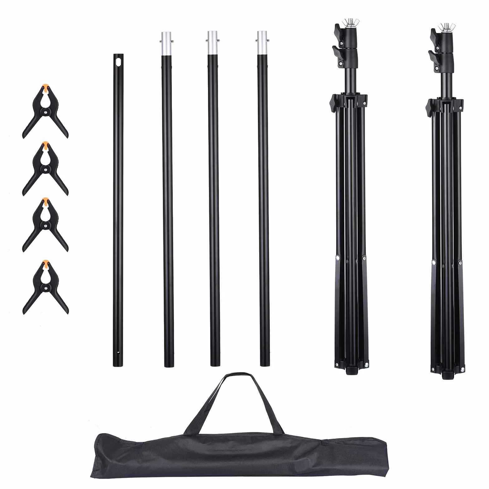 Supporto Fondale Fotografico Regolabile 2x2m, Supporto di Fondale Fotografico, Alto Sfondo Regolabile Staffa, kit di supporto per sfondo con 4 Morsetti di Sfondo, Borsa per Fotografia.