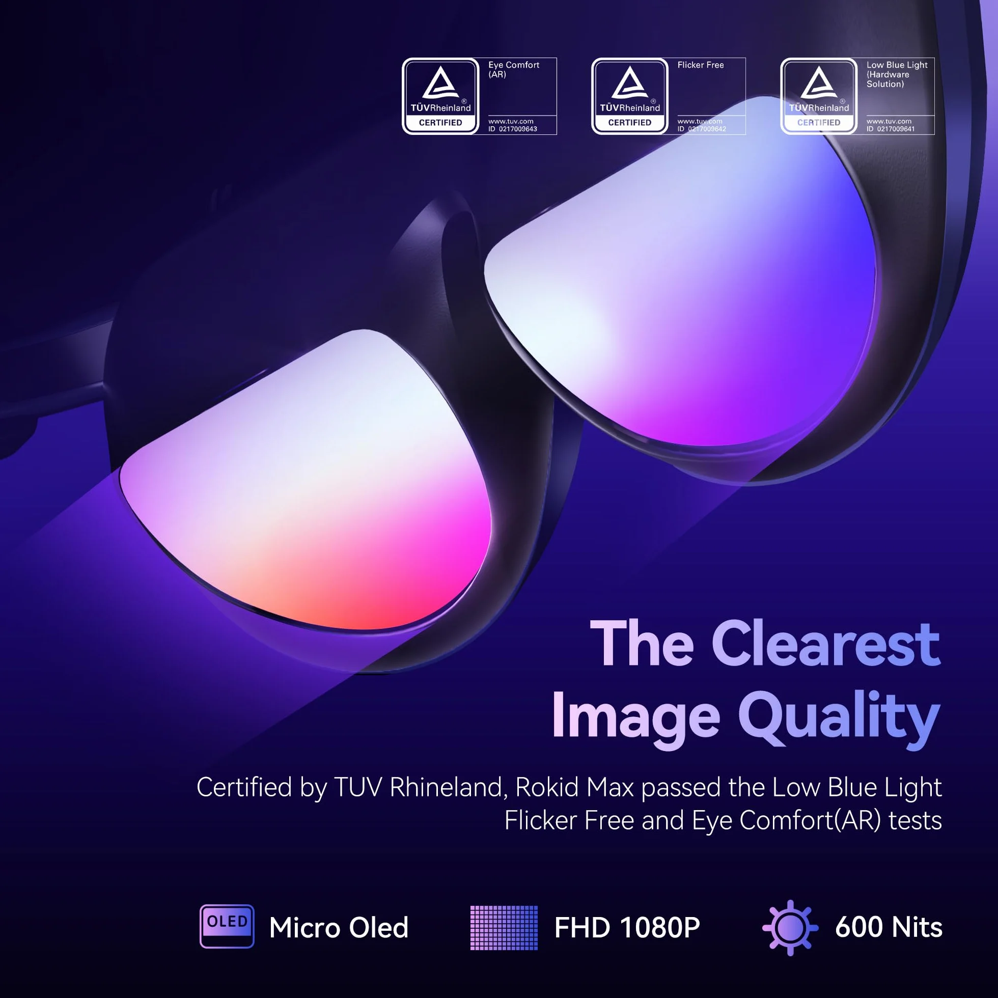 Rokid Max Occhiali AR con Teatro Virtuale Micro-OLED da 360'', Campo Visivo di 50° e Luminosità di 600 nits, Supporto HDCP, Compatibile con iPhone 15, Android, Console e Computer