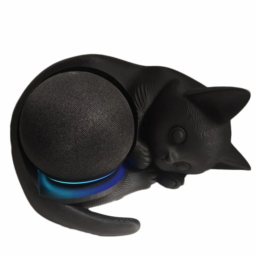 Supporto a forma di gatto stampato in 3D per Echo Dot 5a generazione, organizer da scrivania PLA+ nero compatibile con Echo Dot 5, decorazione per la casa e accessori