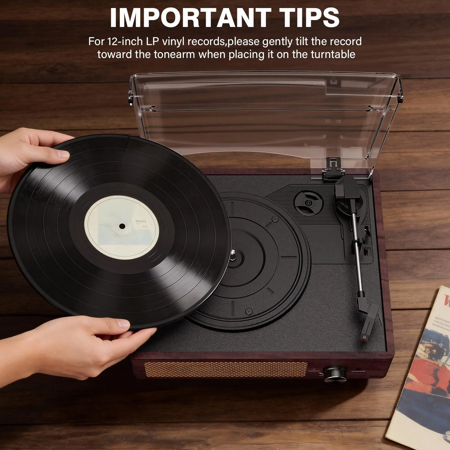 Giradischi Bluetooth Portatile a Tre Velocità (33 1/3, 45 E 78 Giri), Vintage Vinile Giradischi con Altoparlanti Stereo Integrati, supporta uscita RCA/Jack per cuffie Marrone