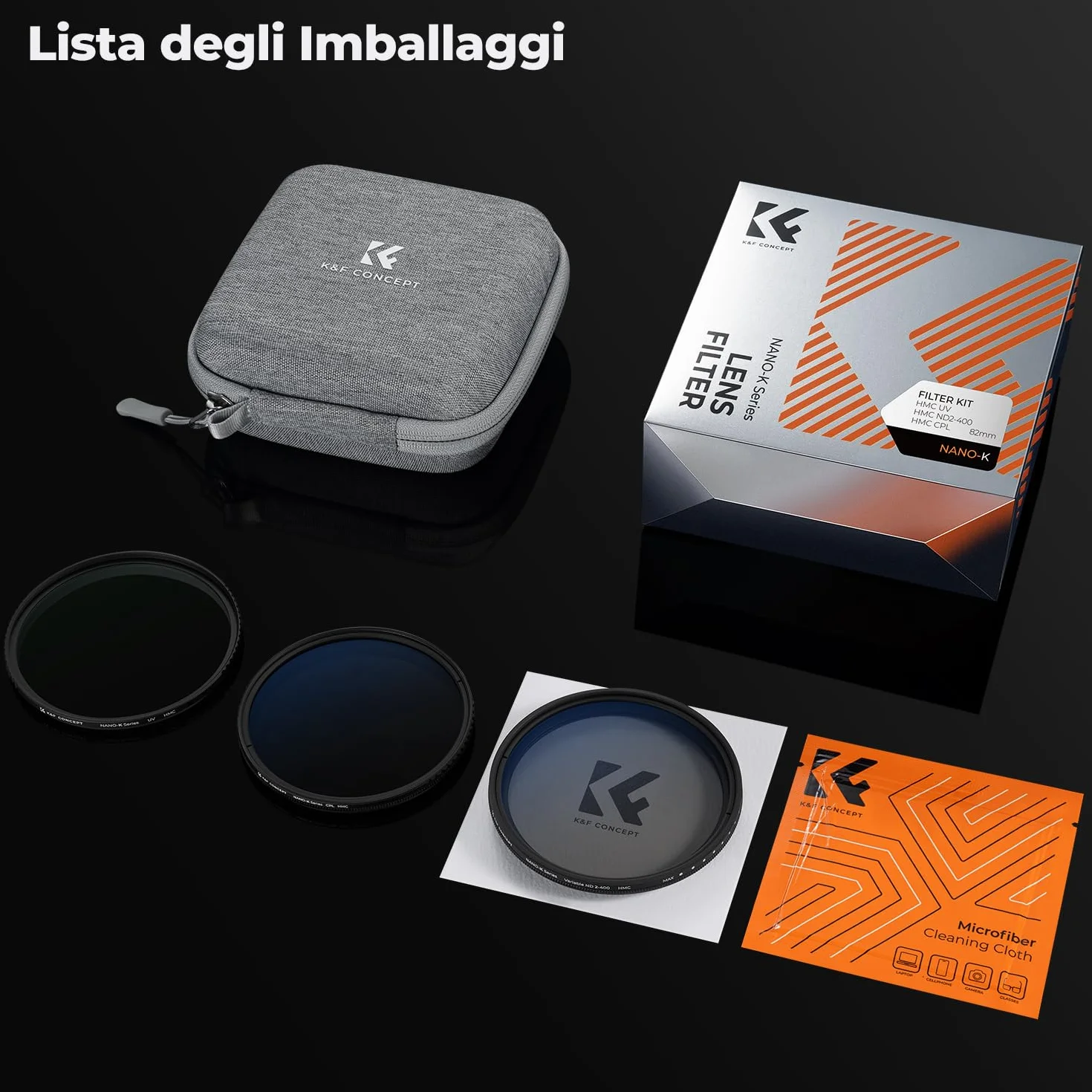 K&F CONCEPT Nano-Klear 82mm Kit Filtri, Filtro UV + CPL + ND2-400, Filtro di Protezione MCUV + Polarizzatore + Densità Neutra ND2-400 con Custodia per Filtro