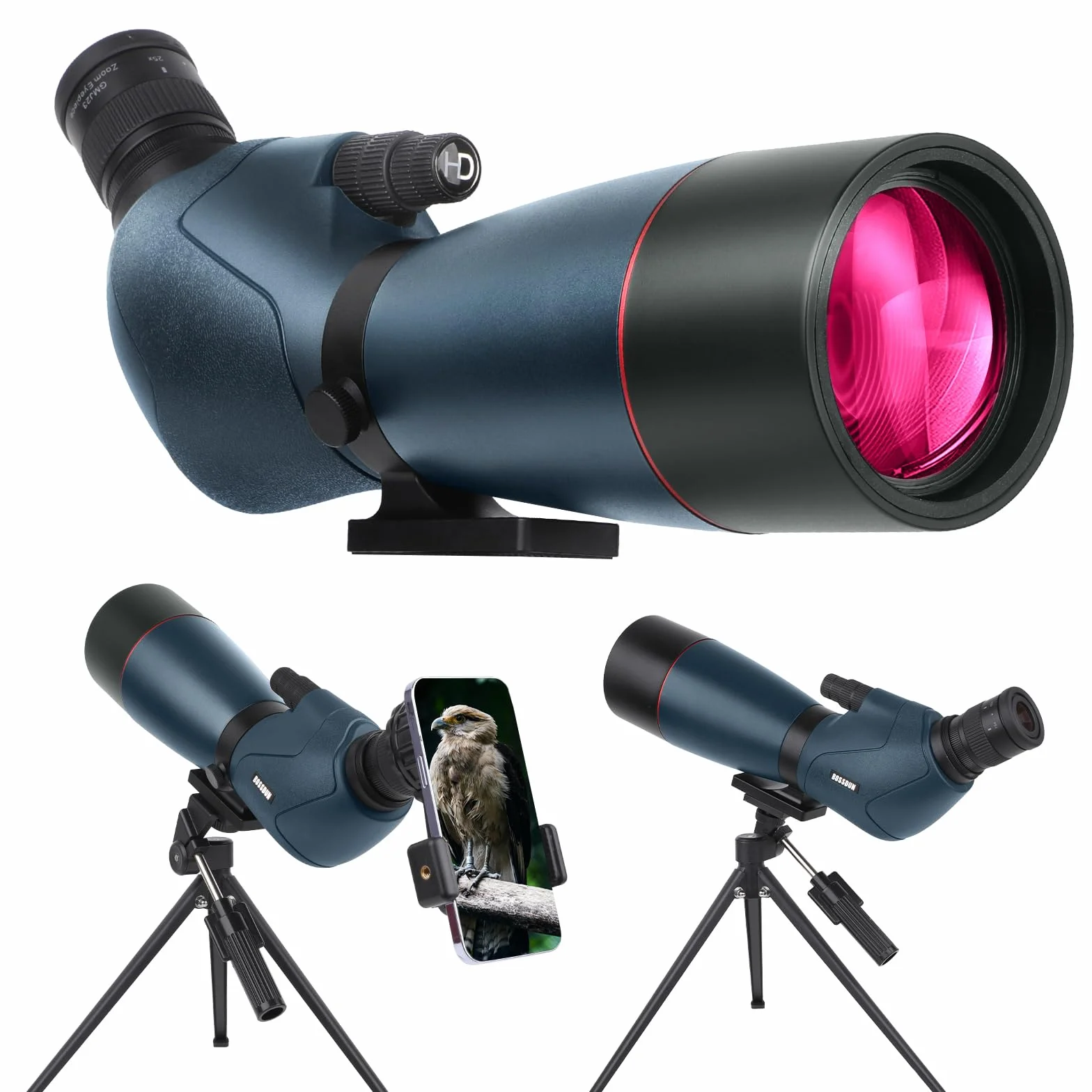 Cannocchiale Zoom ad Alta Potenza con Adattatore per Telefono, Treppiede, Borsa, Oculare Angolato 45°, per Tiro al Bersaglio, Osservazione Uccelli e Caccia