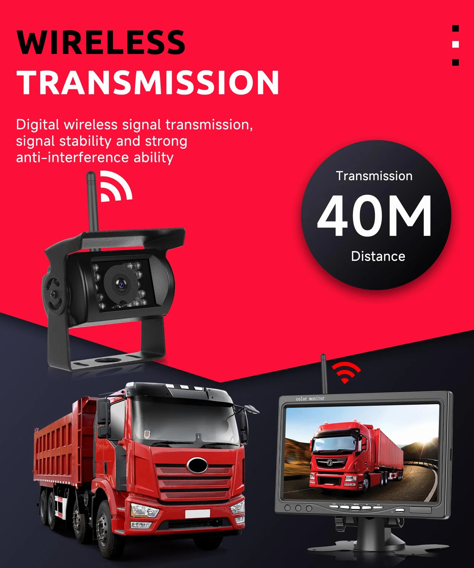 Digitale Senza Fili Telecamere Retromarcia Kit, 7 Pollici IPS Monitor con Visione Notturna IP68 Impermeabile, BSD, Image Flip, Wireless Telecamera Posteriore Auto Camion/Bus/Furgone/Camper/Rimorchio