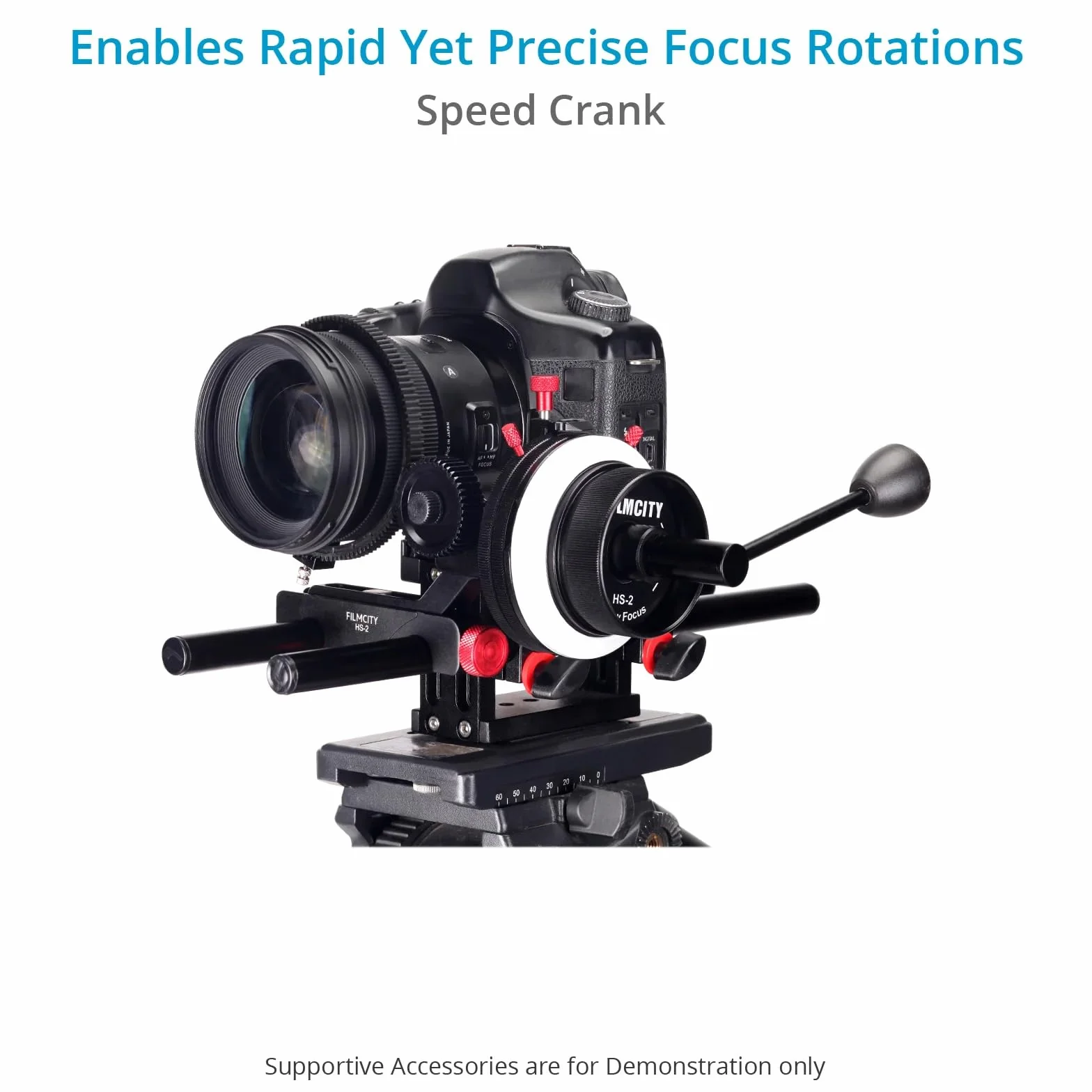 HS-2 Follow Focus con Hard Stop per telecamere e supporti da spalla. Ingranaggio passo 0,8, 43 denti. Cinghia dentata adatta a obiettivi da 46 a 110 mm. Manovella di velocità inclusa (HS-2)