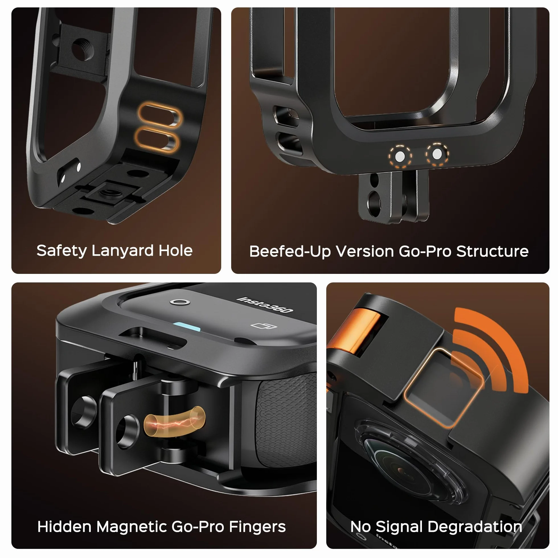 Amazear Custodia protettiva in metallo per accessori Insta360 X5, telaio multifunzione Insta 360 X5, struttura in alluminio con blocco a sgancio rapido, vari supporti di espansione