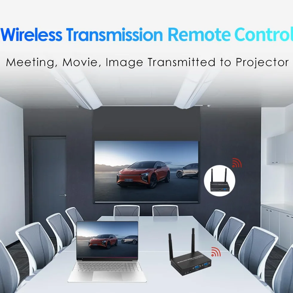 EXVIST H.265 1080P Wireless VGA Extender – Trasmettitore e ricevitore HDMI + VGA, trasmissione a lungo raggio di 656 piedi (200 m) per streaming video di alta qualità