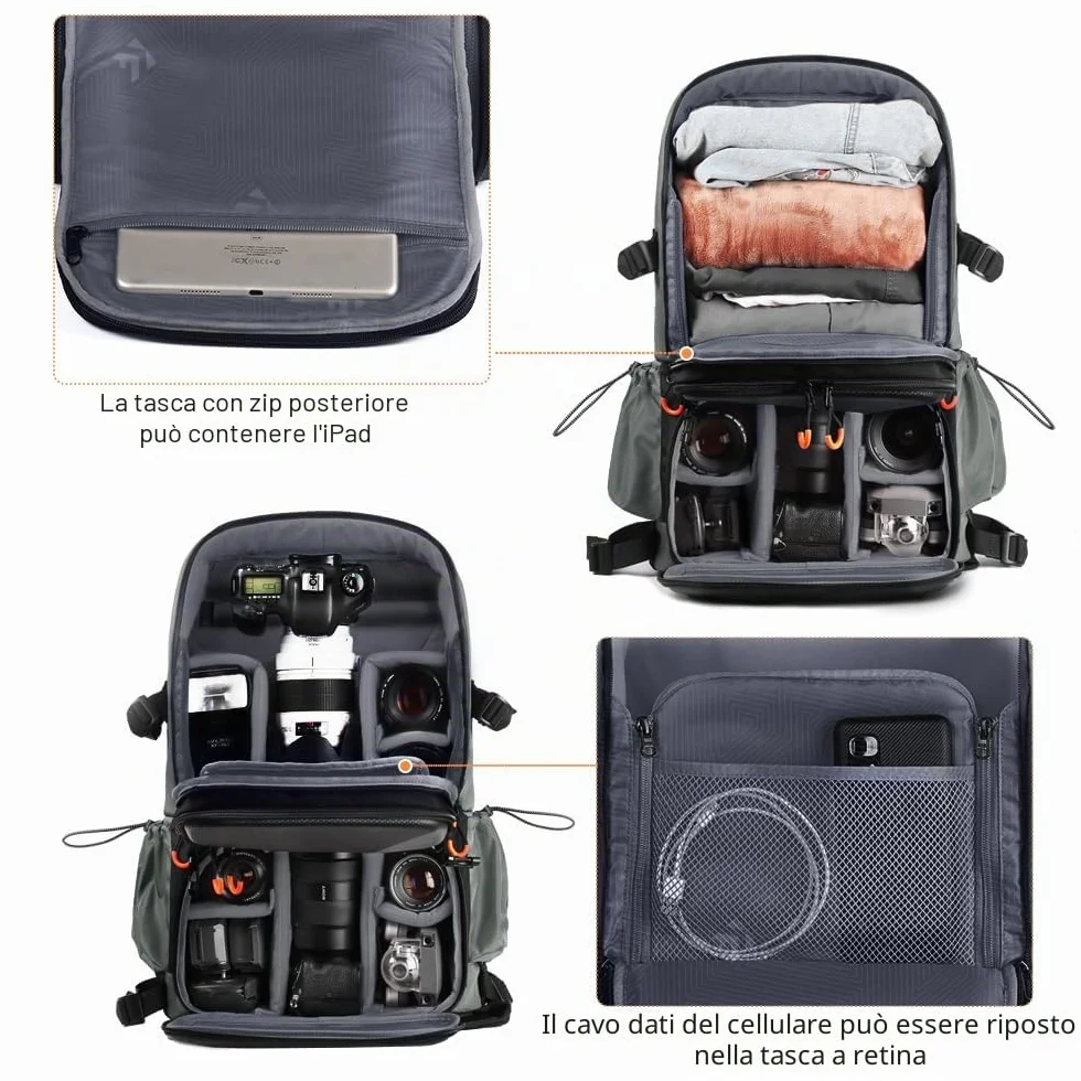 K&F CONCEPT Zaino per Fotocamera Professonale, 32L Borsa Fotocamera Fotografia Multifunzionale Zaino Fotocamera Impermeabile Resistente, Scomparto per Laptop da 15.6 Pollici (Inclusa Borsa Tracolla)