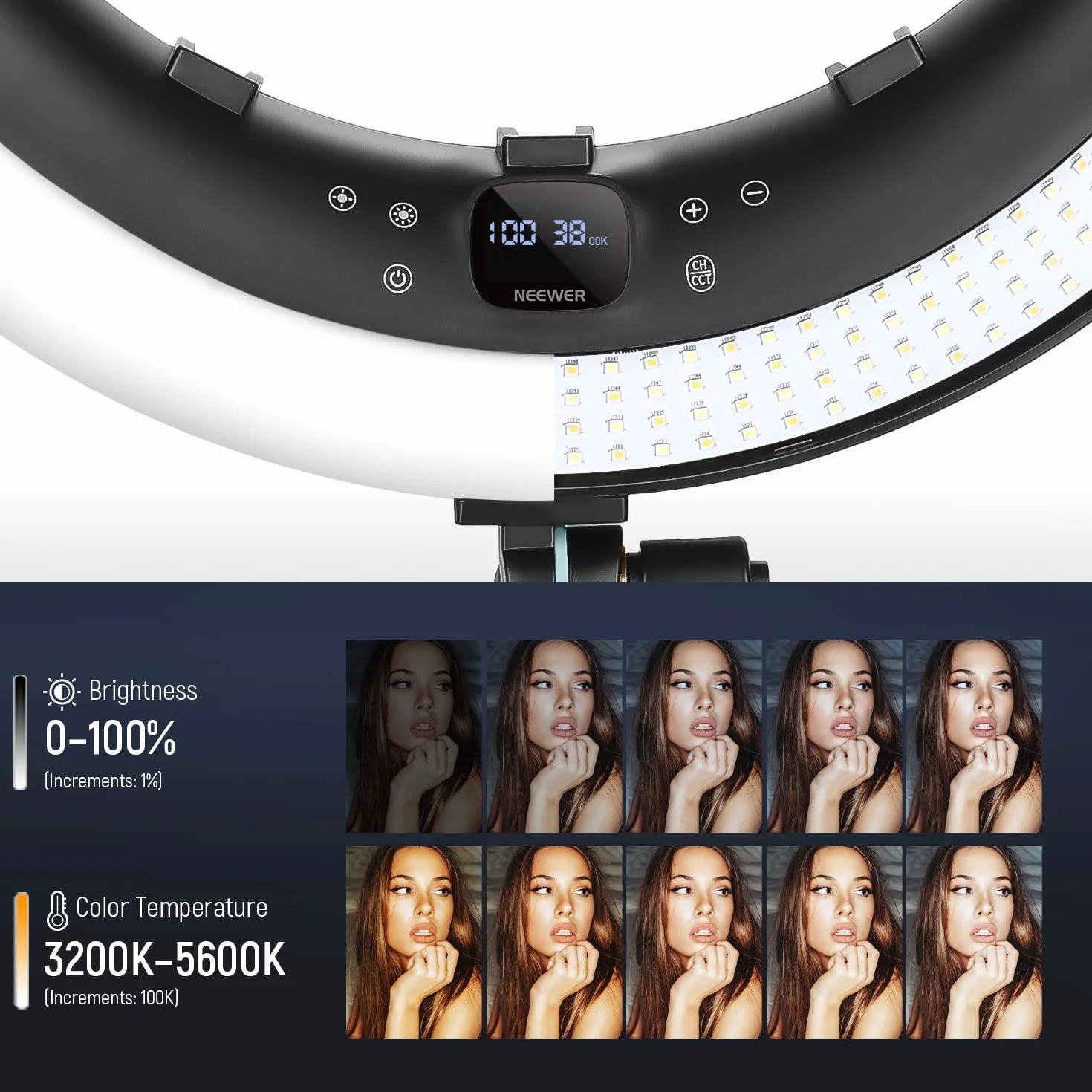NEEWER Ring Light RP19H 19" 42W CRI97+ 2540lux, Stativo e Portatelefono, Controllo 2.4G Touch, Illuminazione Streaming Zoom