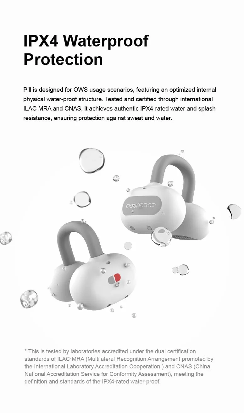 Moondrop Pill Open Ear Cuffie Bluetooth 6.0 OWS Appese Auricolari IPX4 Open Ear Clip Auricolari Wireless Built-in AI ENC MD-0WS-003 (nero)
