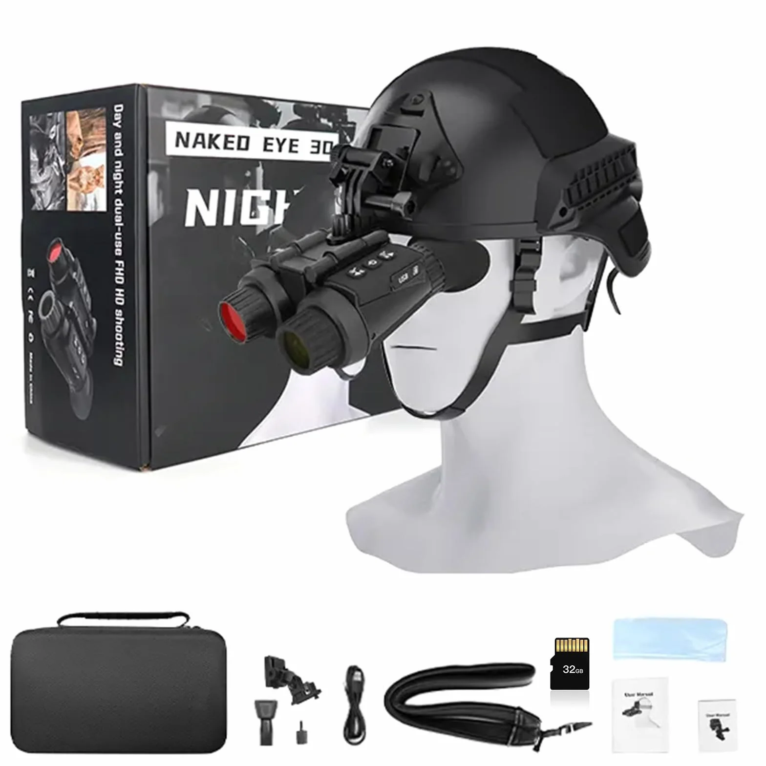 NV8300 4K Visori notturni con effetto visione 3D, Binocolo ricaricabile per la visione notturna Tattico militare, Zoom digitale 8X, Infrarossi a 7 livelli, Visione notturna montata sul casco