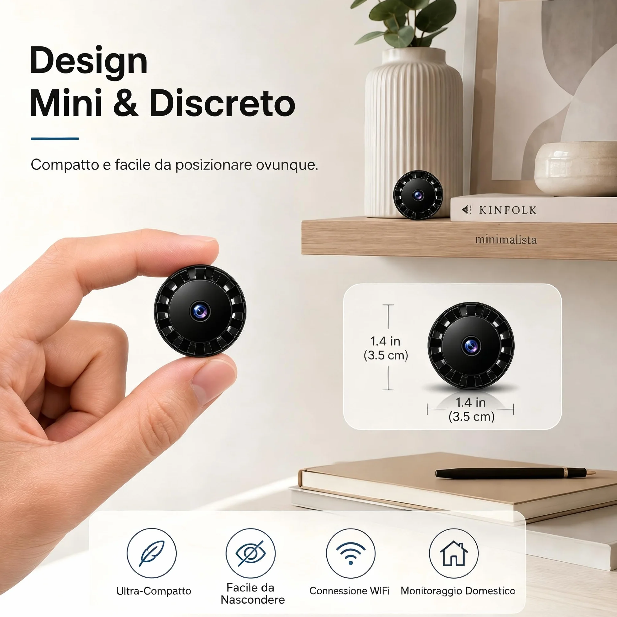 Mini Telecamera Spia WiFi Interno/Esterno, Videocamera Sorveglianza 1080P, Visione Notturna, Rilevamento di Movimento, Controllo Remoto Con App per Casa/Bambini A/Y (Black, Mini 4 PCS)
