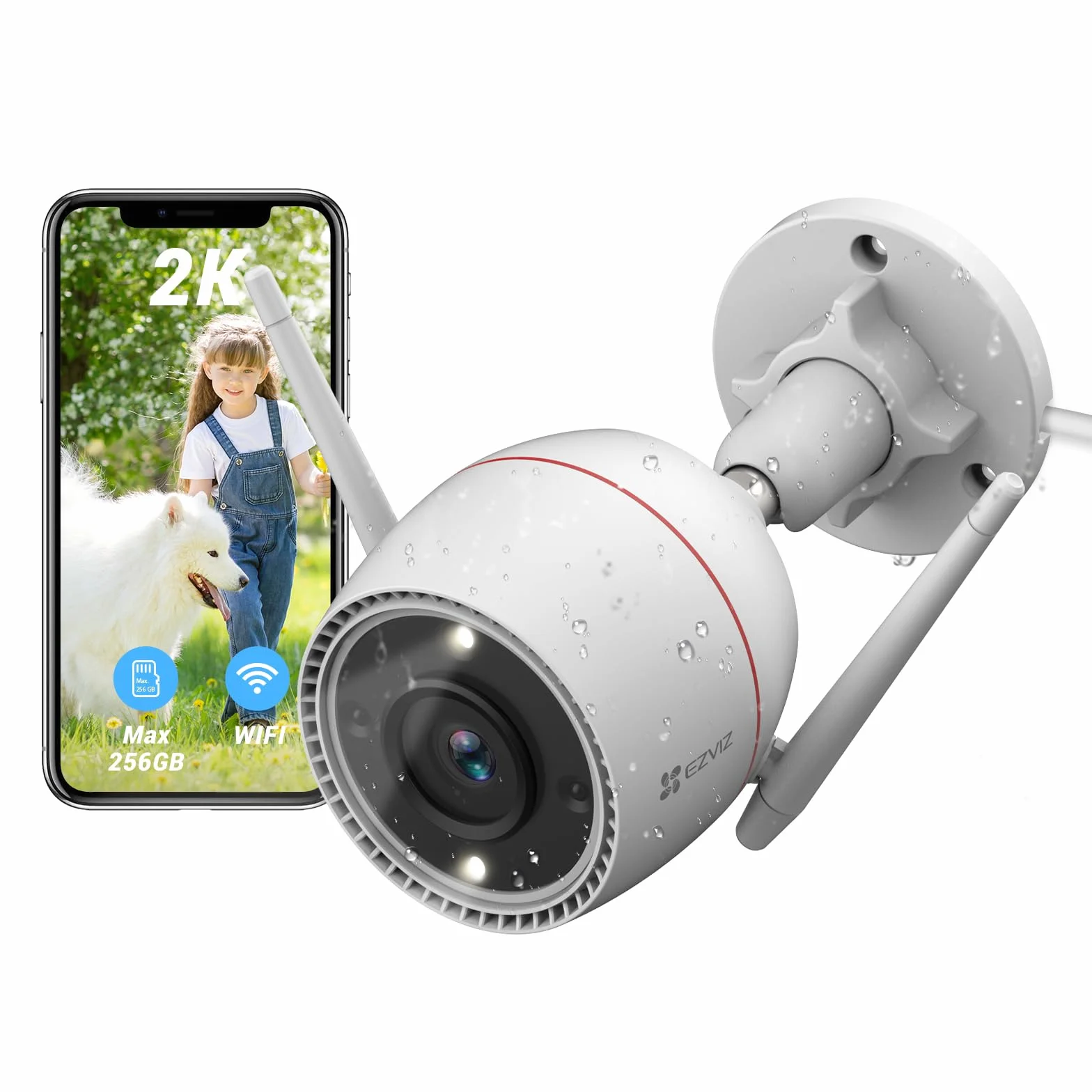 EZVIZ Telecamera WiFi Esterno 3MP, Videocamera Sorveglianza Esterno con Visione Notturna a Colori 30m, IP Camera IA Rilevamento Persone, Alexa