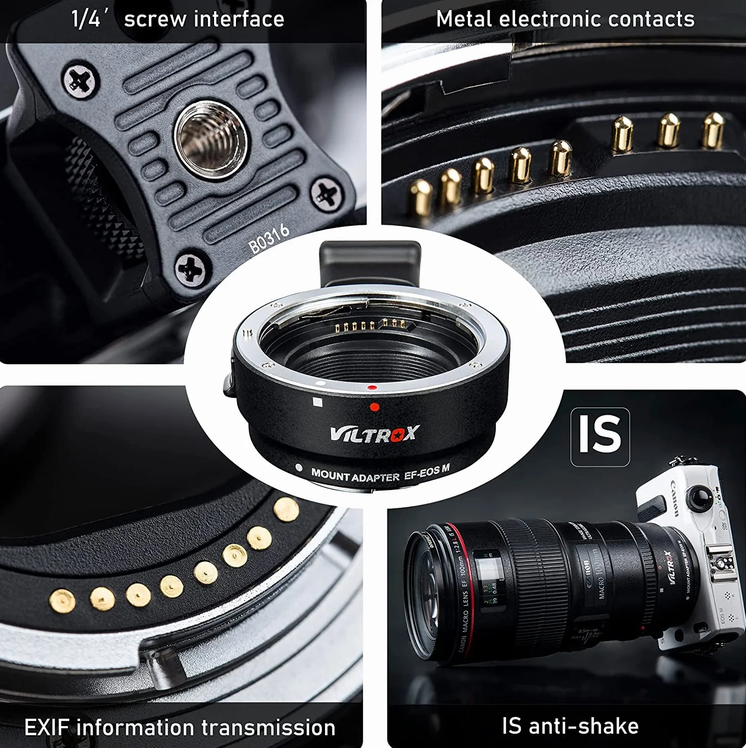 VILTROX EF-EOS M adattatore Lente Montare Obiettivo Convertitore per Canon EF/EF-S a EF-M mount EOS M2 M3 M10 M5 M6 M50 M100