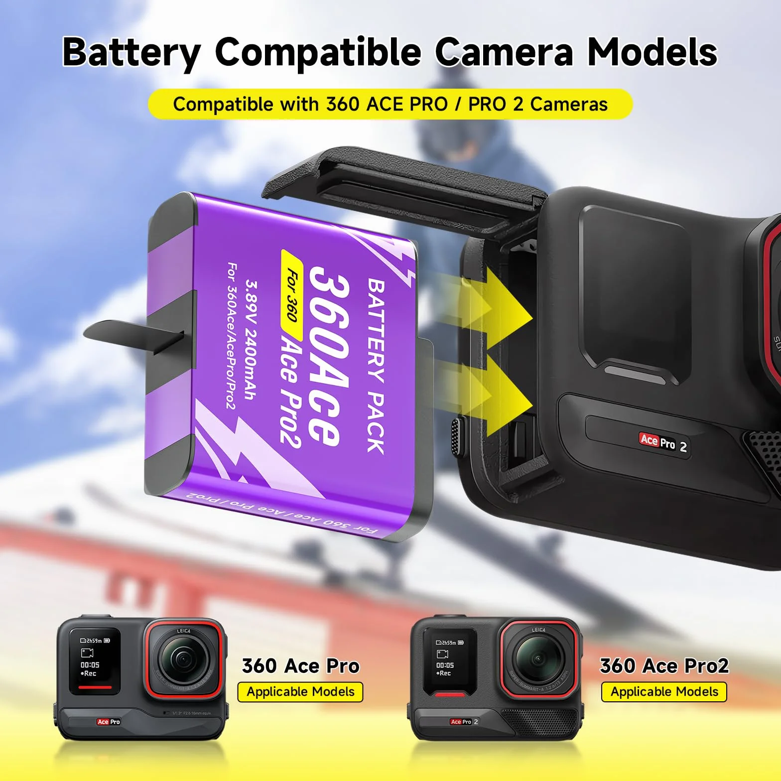CITYORK [Confezione da 3] 2400mAh Batteria per .Insta-360. Ace/Ace Pro/Ace Pro 2 Batteria di ricambio, Batteria ricaricabile di Accessori per fotocamere sportive, Alta capacità, Facile ricambio