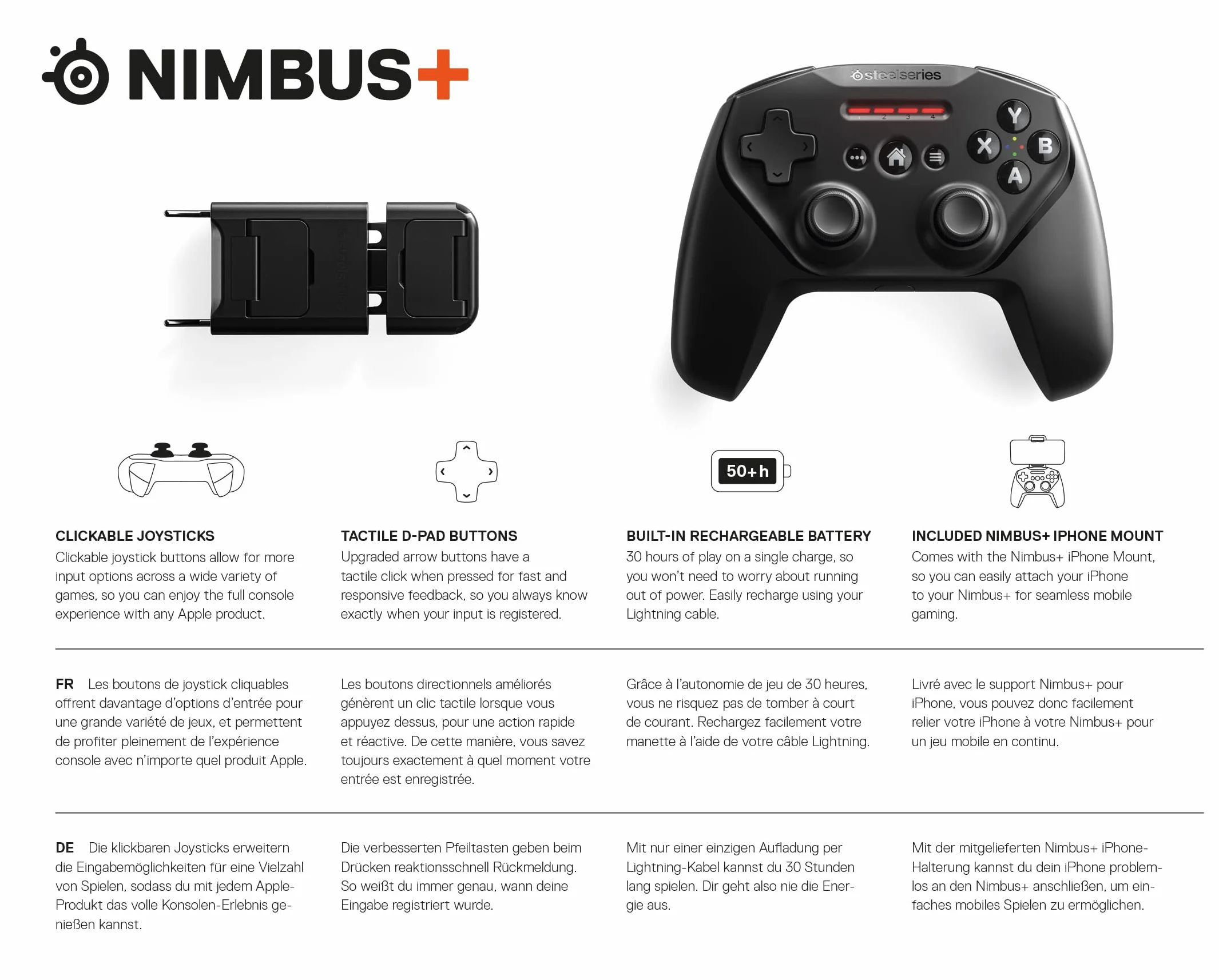 SteelSeries Controller di gioco wireless Nimbus+ - ricaricabile - per iPhone, iPad, iPod e Apple TV