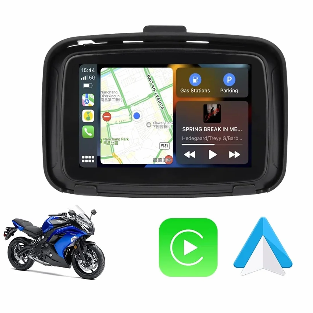 Navigatore Moto IPX7 Impermeabile 5" Touch Screen HD Carplay Wireless Android Auto Supporto
