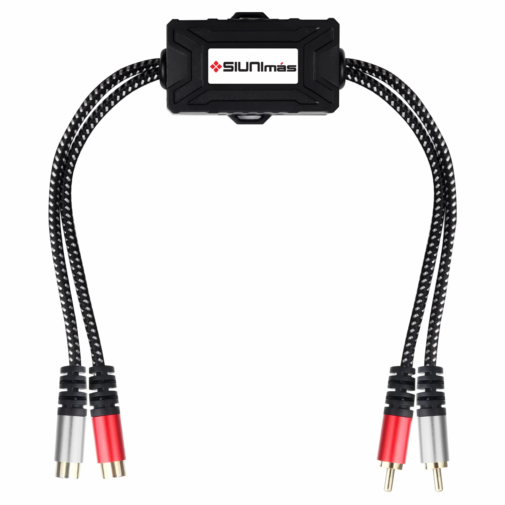 Isolatore RCA Pro a 2 canali con cavo intrecciato in nylon intrecciato per auto e home theater, con filtro antirumore con scatola in ABS resistente (SIM-2CH-RCA01A)
