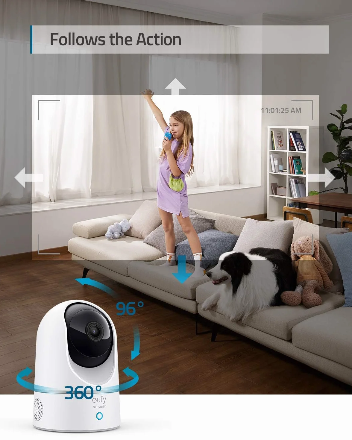eufy Security IndoorCam E220 telecamera wifi interno, 2K Pan & Tilt, Videosorveglianza con AI per Riconoscimento Persone/Animali, Assistenza Vocale, Visione Notturna(Ristrutturato)