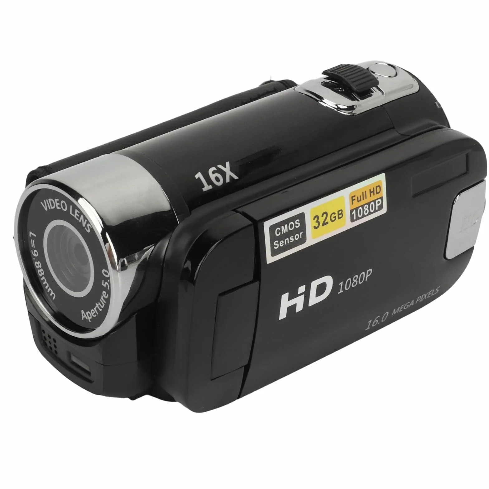 Videocamera, Registratore per Fotocamera Digitale 1080P 16MP, Schermo Ruotabile da 2,4 Pollici Videocamera con Zoom Digitale 16X con Luce di Riempimento (BLACK)