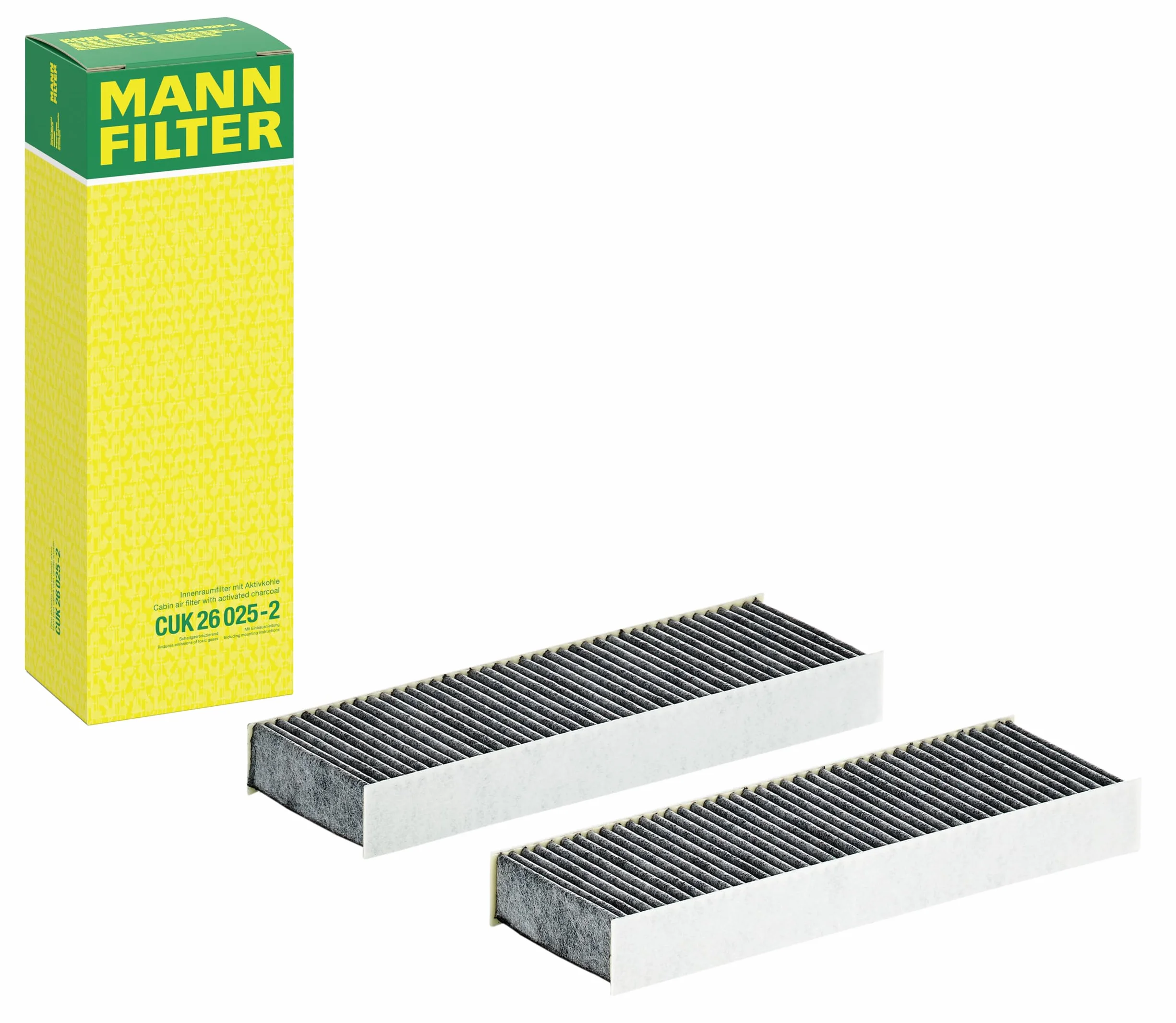 MANN-FILTER CUK 26 025-2 Filtro aria cabina - Filtro Antipolline con Carbonio attivato - (set da 2) per Autovetture + veicoli commeriali