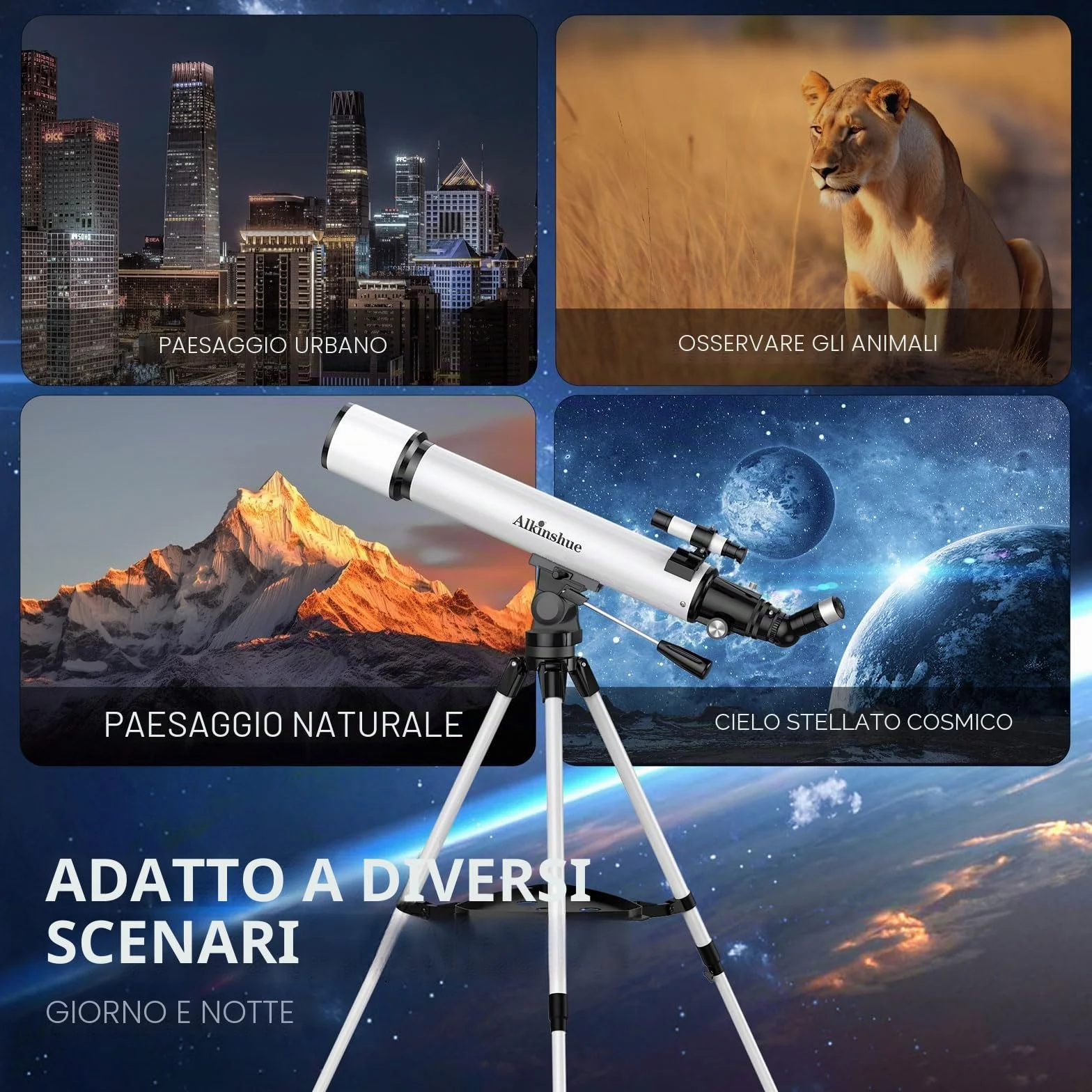 Telescopio Astronomico per Adulti, 80 mm Apertura 800mm AZ Telescopi Rifrattori per Principianti, HD Telescopio Portatile con Regolabile Treppiede, borsa,Adattatore Telefonico