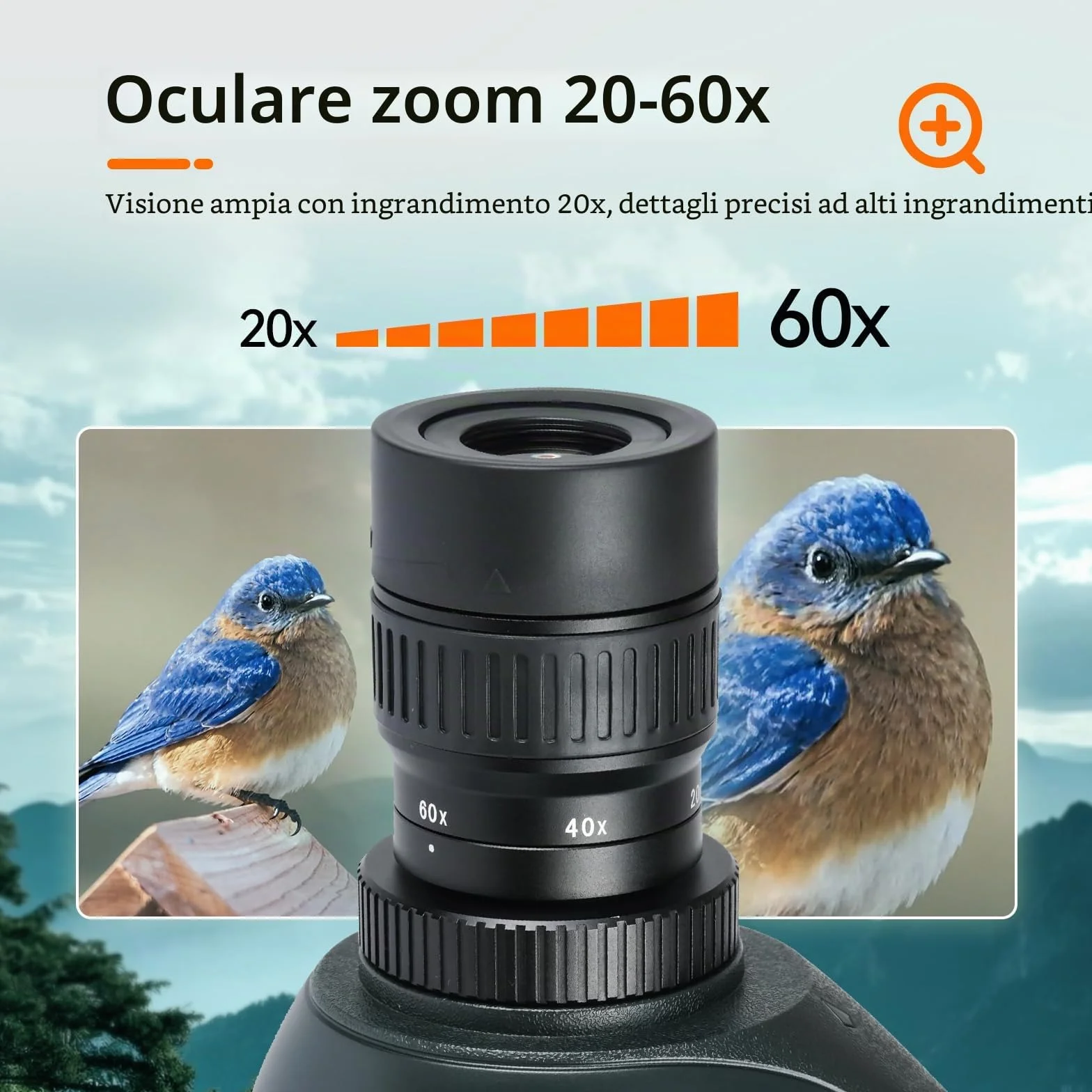 Svbony SV406 20-60x80mm Cannocchiale, HD FMC BAK4, Doppia Messa a Fuoco, 1,25'' Oculare Rimovibile, IPX7 Impermeabile, con Treppiede, Borsa, per Birdwatching, Animali Selvatici, Paesaggi, Tiro a Segno
