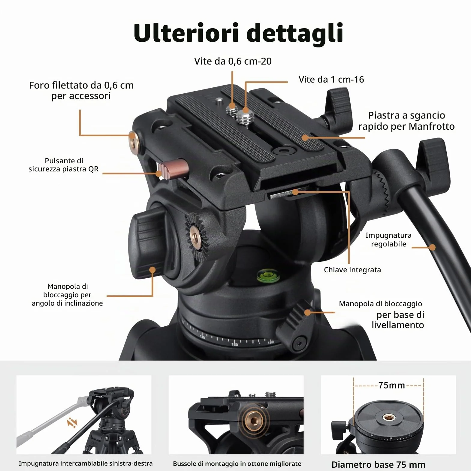 Cayer Video Tripod System, BV30L 72 pollici - Treppiede in tubo doppio di alluminio per impieghi gravosi professionale, testina fluido K3, caricamento massimo 13,2 lb, camcorder DSLR