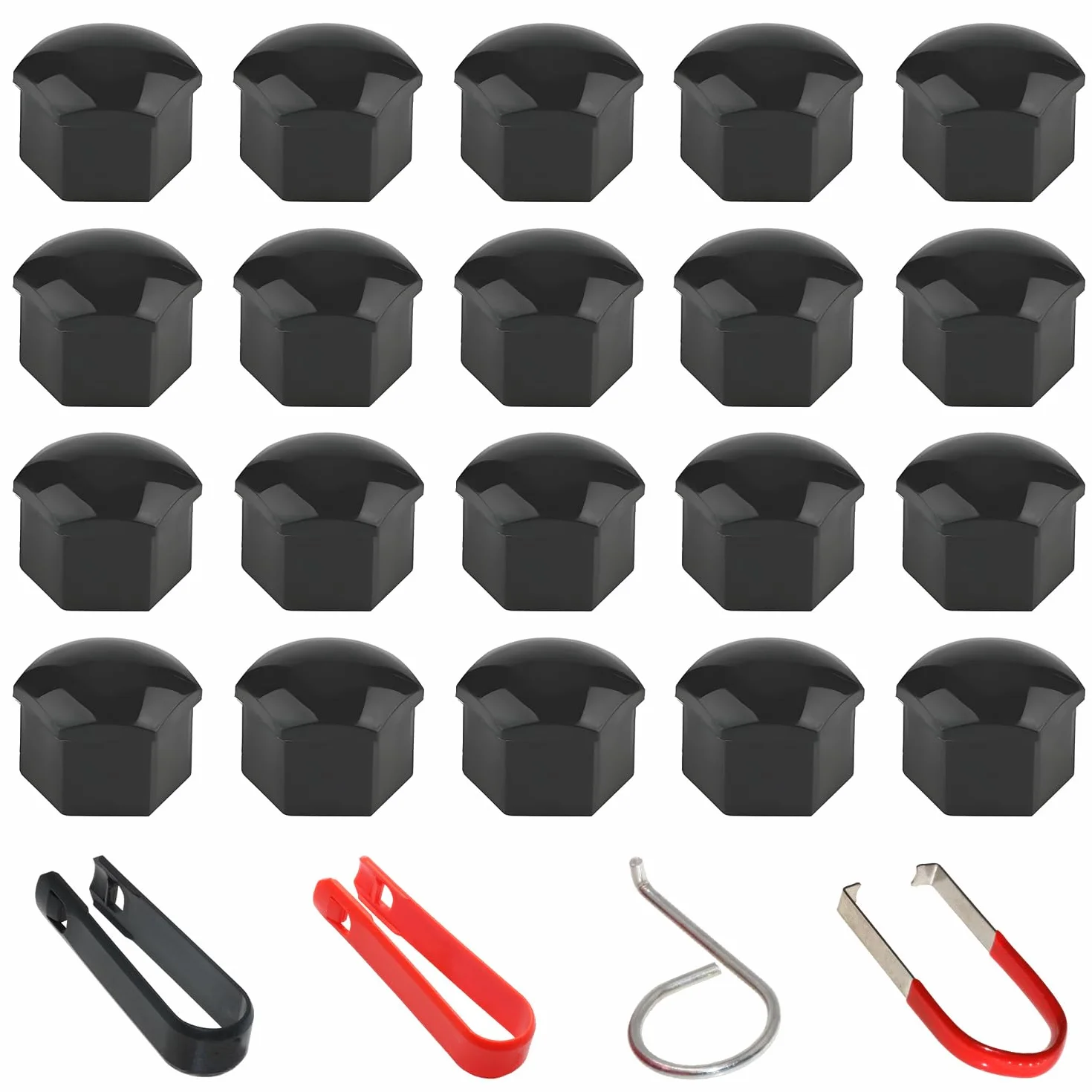 20 Pezzi Copridadi Ruota, 21mm Universale Tappo A Vite Ruota, Copridadi Esagonali per Pneumatici con Set di Strumenti di Rimozione per Auto (Nero)