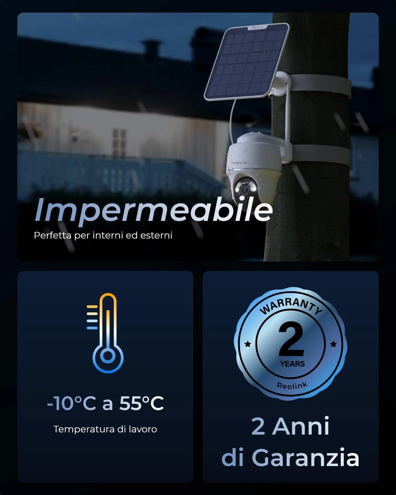 Reolink 4K Telecamera Wi-Fi Esterno con Batteria e Pannello Solare, 360° PTZ Senza Fili, 2,4/5 GHz WiFi, Rilevamento Uomo/Auto/Animale, 8MP Visione Notturna a Colori, Sirena/SD/Cloud, Argus PT Ultra