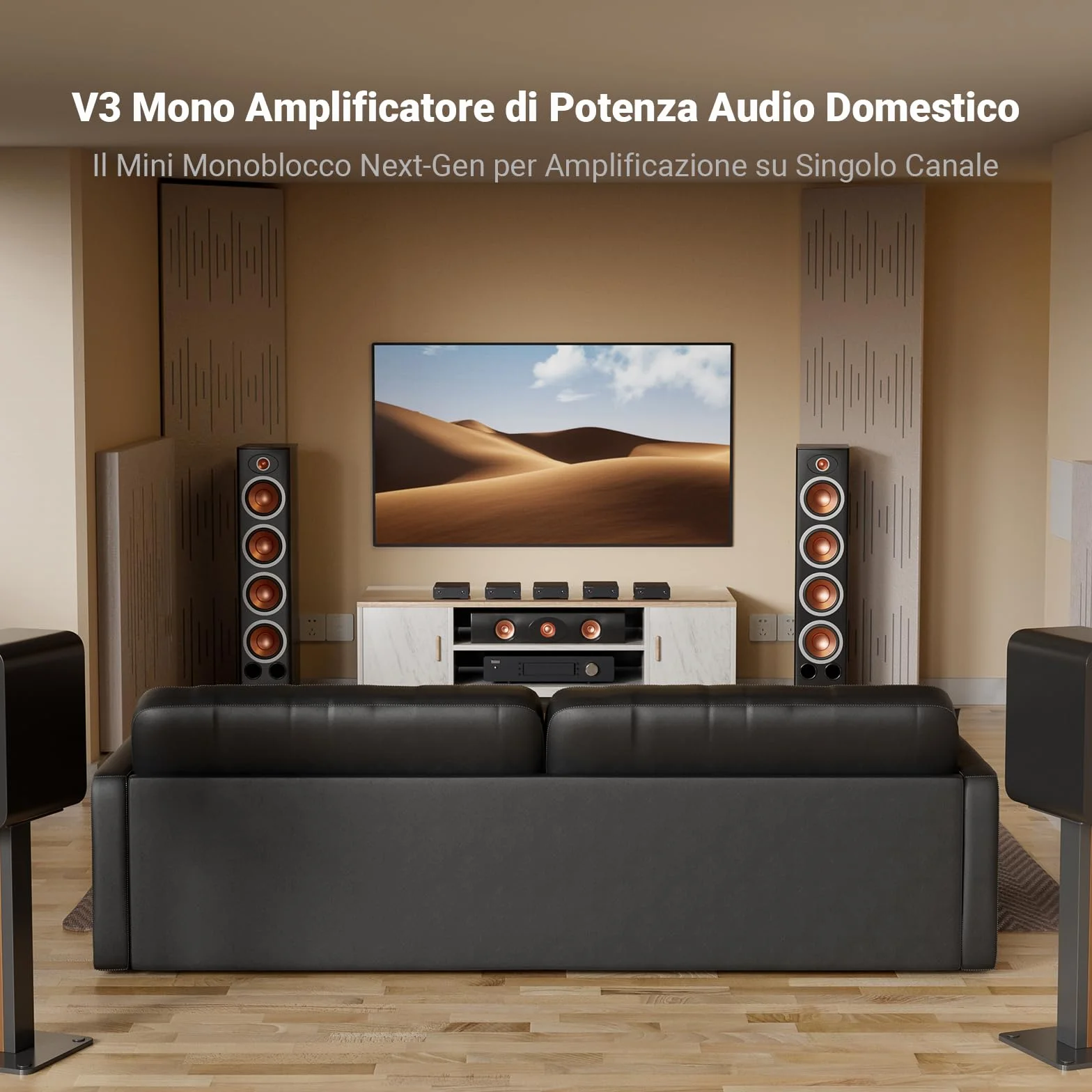 Fosi Audio V3 Mono Amplificatore Audio HiFi, Mini Amplificatore Monoblocco, Classe D TPA3255, 240W per Home Theater AVR Ricevitore Component, Ingressi Bilanciati RCA/XLR, Diffusori, con 48V/5A Power