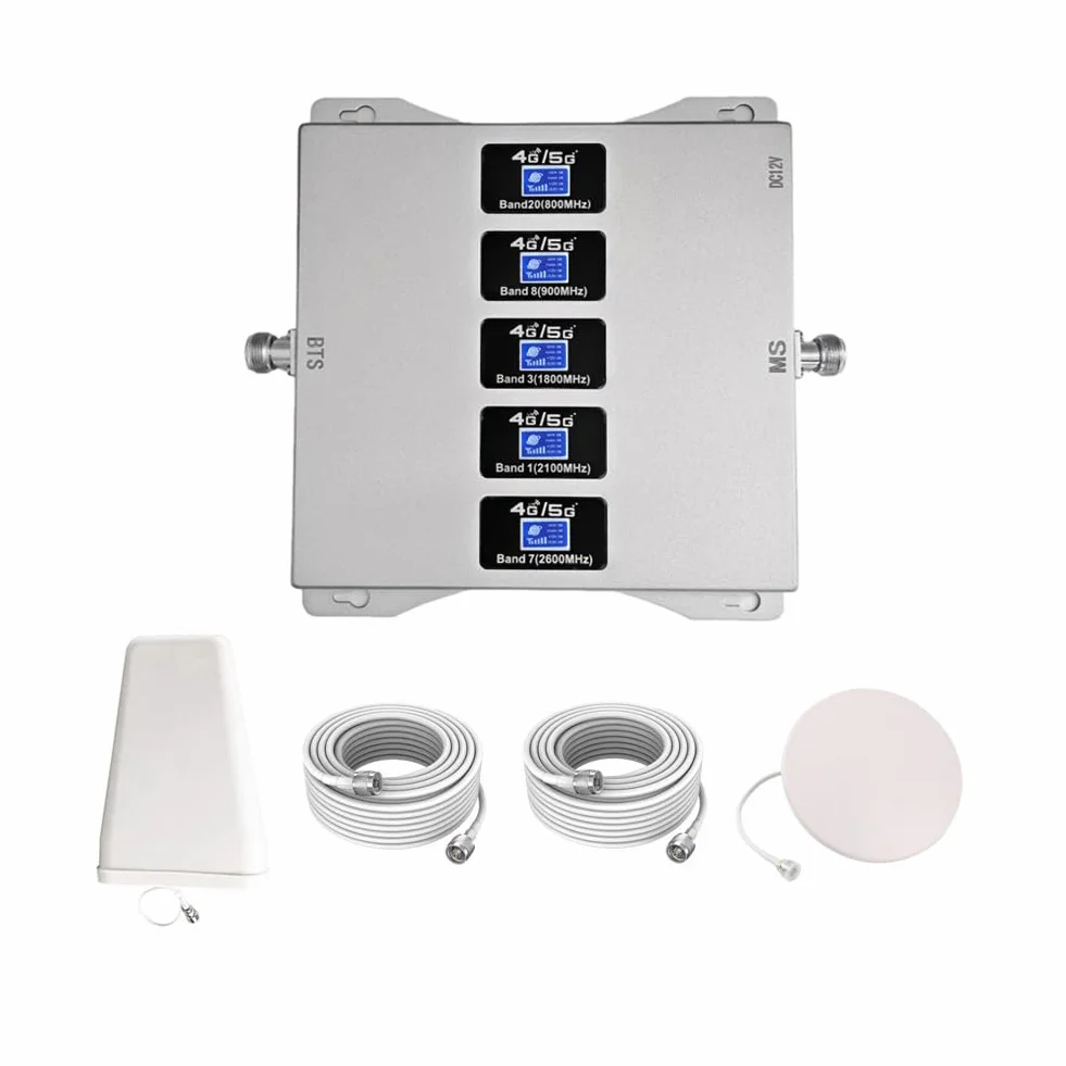 Amplificatore Segnale Cellulare 2G 3G 4G 5G, Ripetitore Segnale Cellulare 5 Bande 800/900/1800/2100/2600MHz