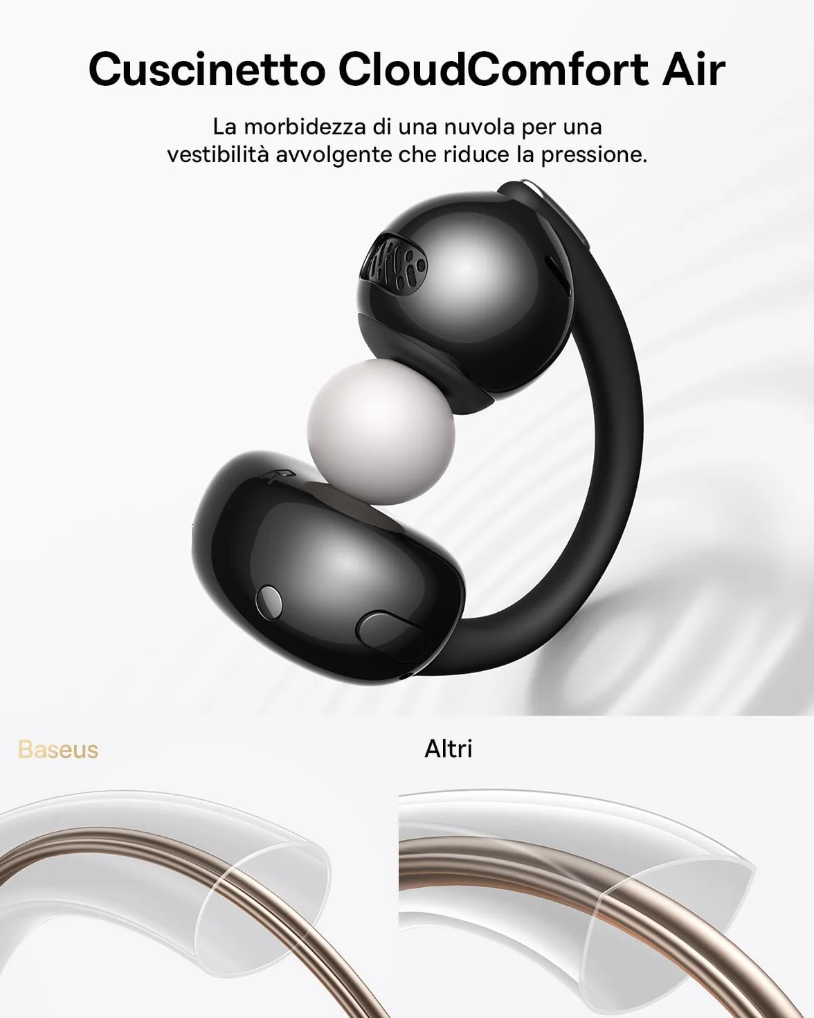 Baseus MC2 Air Cuffie Open-Ear, Auricolari a Clip con CloudComfort, SuperBass 2.0, Bluetooth 6.0, 4 Microfoni con IA per chiamate nitide, 40 h di autonomia, IP67, leggeri 4,9 g