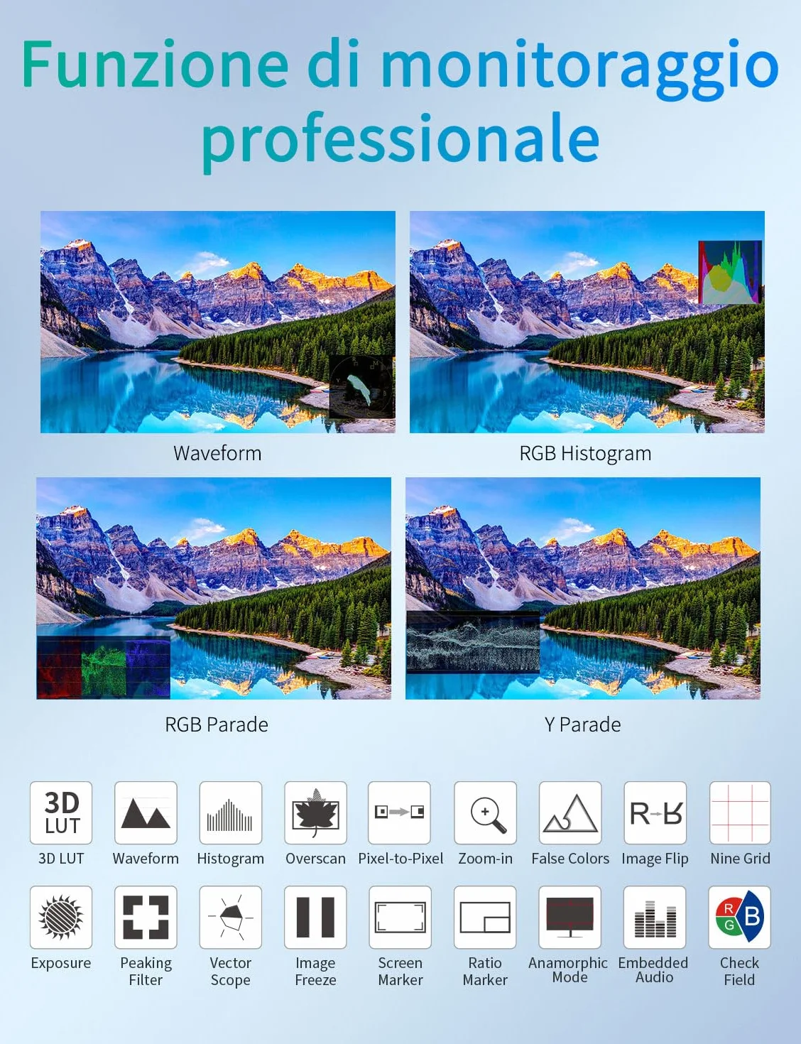 FEELWORLD T7SPRO 2000nit Monitor da Campo da 7 pollici in alluminio per videocamera Monitor con ingresso/uscita SDI HDMI 4K LUT 3D Forma d'onda 9:16 Marker F750 Batteria da 4400 mAh