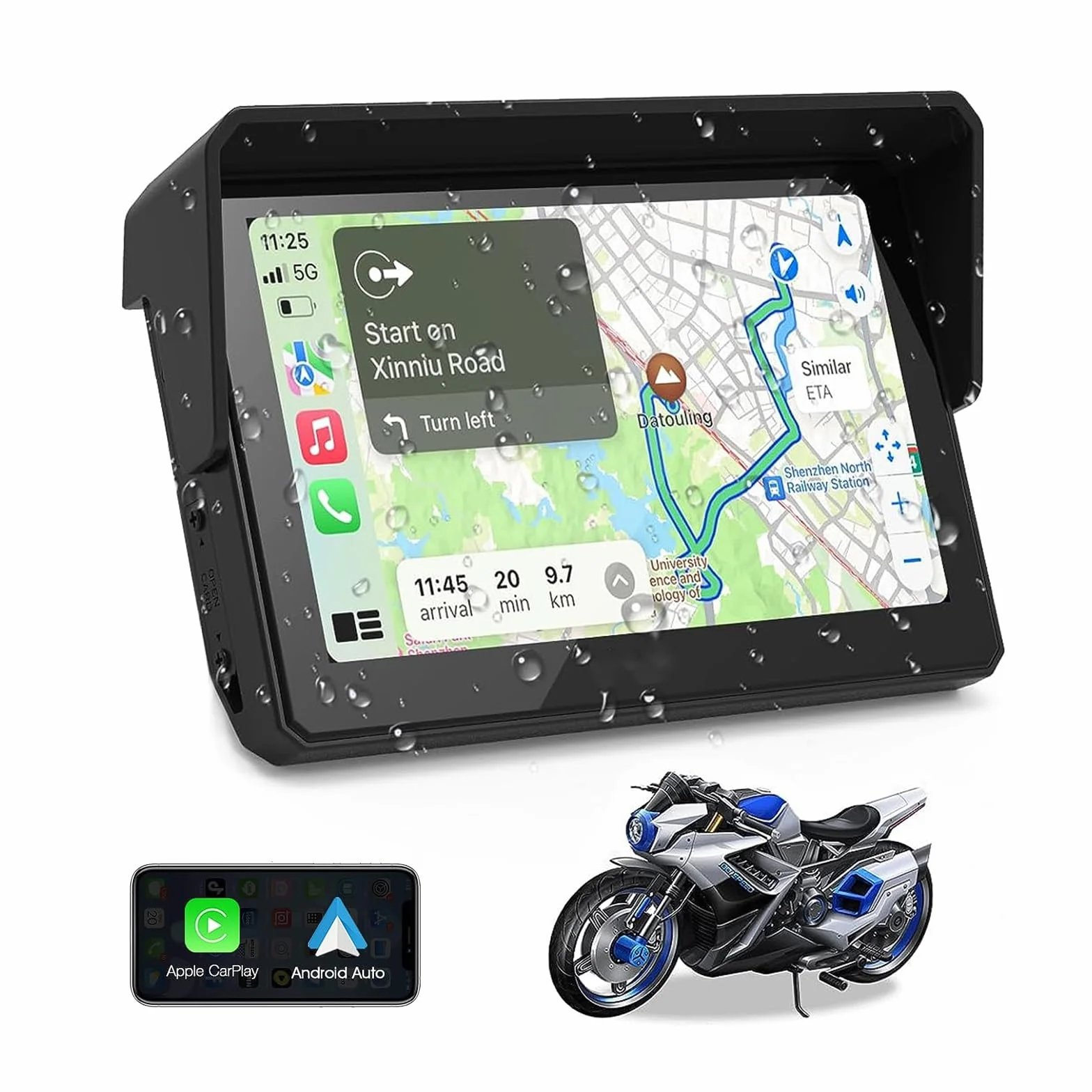 Moto Touch Screen CarPlay 5 Pollici GPS Portatile Wireless CarPlay Android Auto IPx7 Impermeabile Antifurto Siri Google Assistant