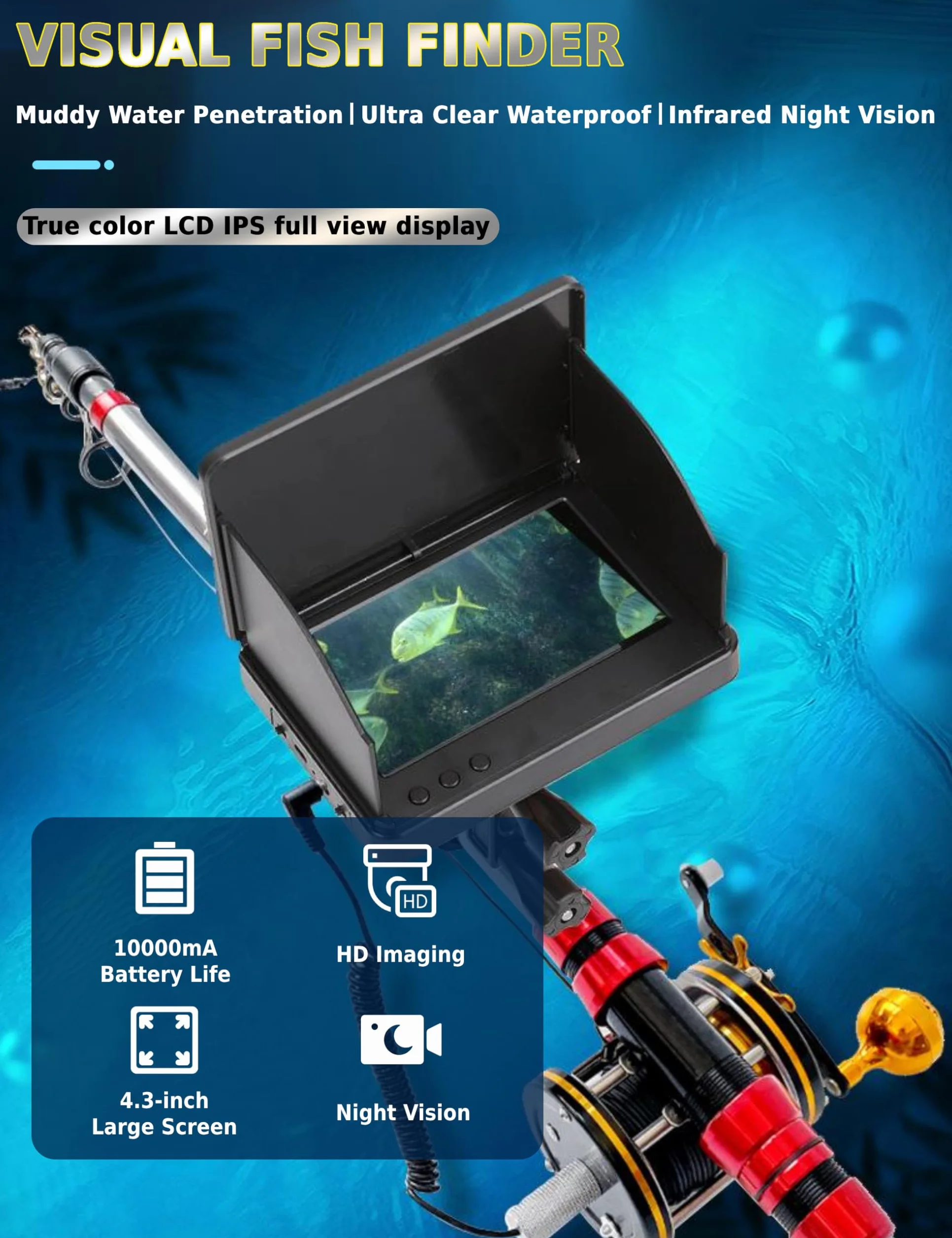Kit Ecoscandaglio - Ecoscandaglio Subacqueo con display TN da 4,3 pollici a 1000 luminosità e lenza da 20 m anti-pull