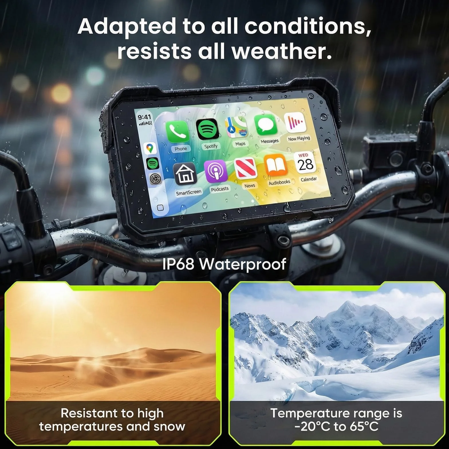 Rimoody Carplay Senza Fili Schermo per Moto 5 Pollici Touchscreen Autoradio Portatile IP68 Impermeabile Android Auto Bluetooth Rilevamento Pressione Pneumatici 12V