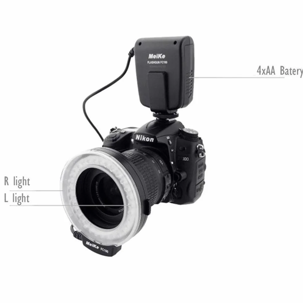 Meike LED Macro Anello Flash Light FC-100 per Canon Nikon Pentax Olympus DSLR Camera Camcorder con anelli adattatori