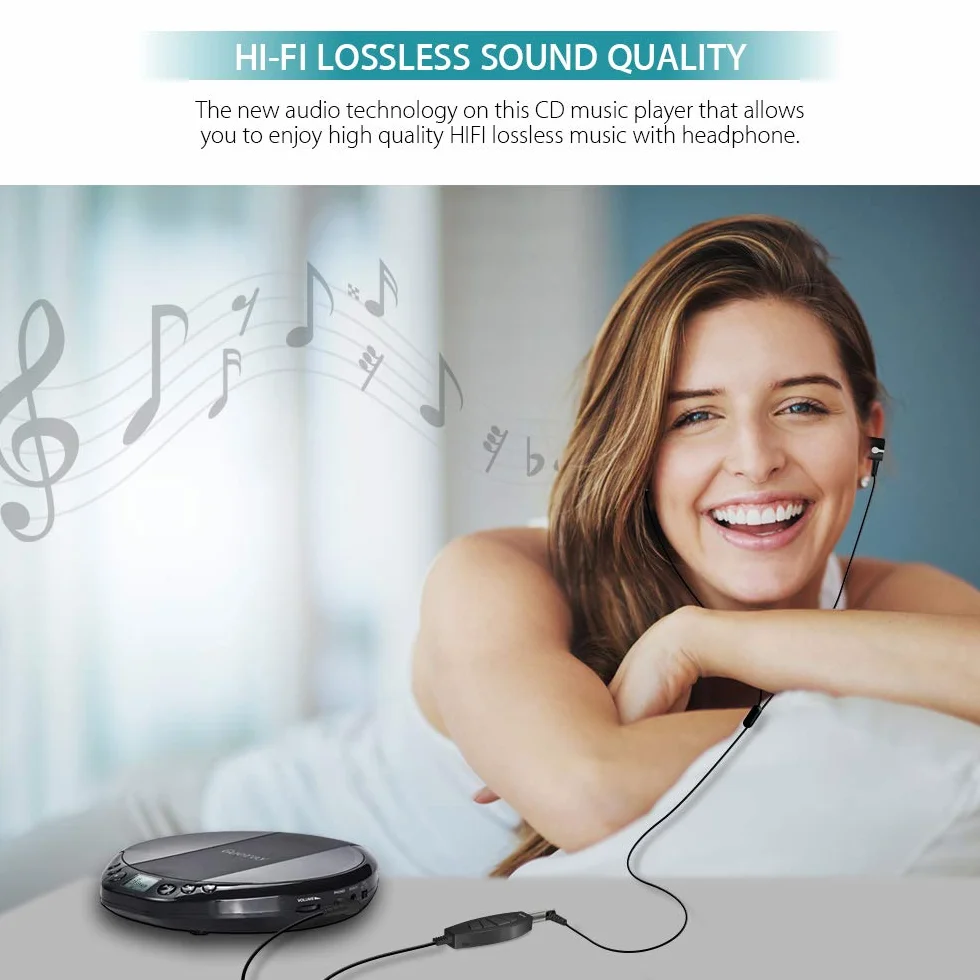 Gueray Lettore CD Portatile Compact Disc Player con Cuffie Aggiornamento Personal CD Music Disc Walkman Player (Nero lettore cd)