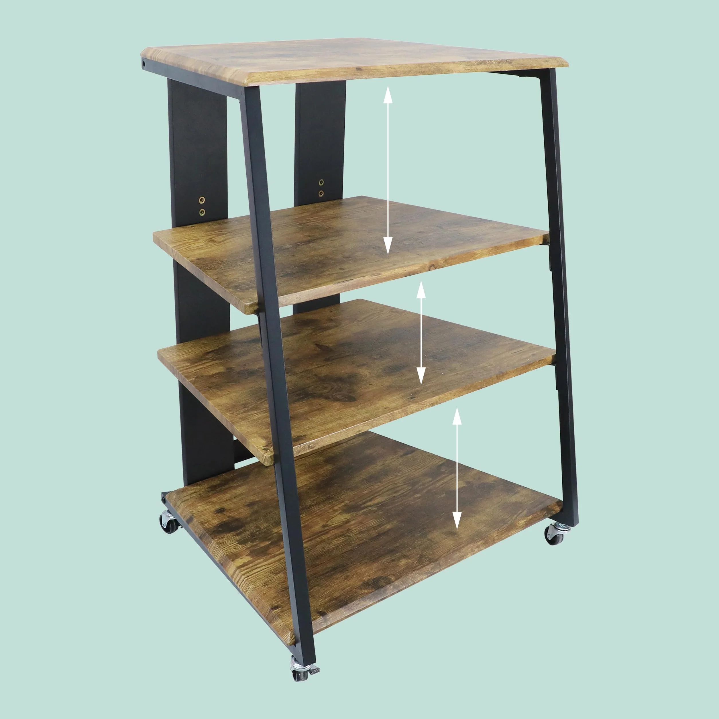 Relaxdays HiFi Rack, 4 Ripiani per Giradischi, in Ferro e MDF, 78x61x52 cm, multimediale Industriale, Marrone/Nero