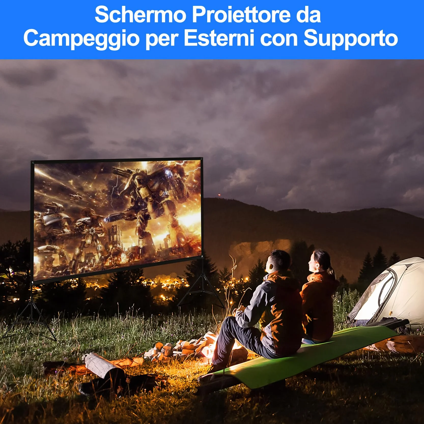 VISULAPEX Schermo per Proiettore con Supporto 120", 4K HD 16:9 Schermo del Proiettore Portatile, Grandangolo di 160 Gradi, Perfetta per Teatro Domestico, il Cinema All'aperto