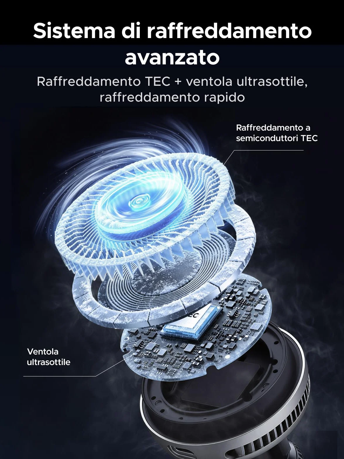 UGREEN MagFlow Pro Qi2 25W MagSafe Wireless Caricabatterie per Auto Compatibile con iPhone 17 16 15 14 13 12 Pro Max Air Plus, Raffreddamento TEC con Ventola Integrata, Montaggio su Bocchetta