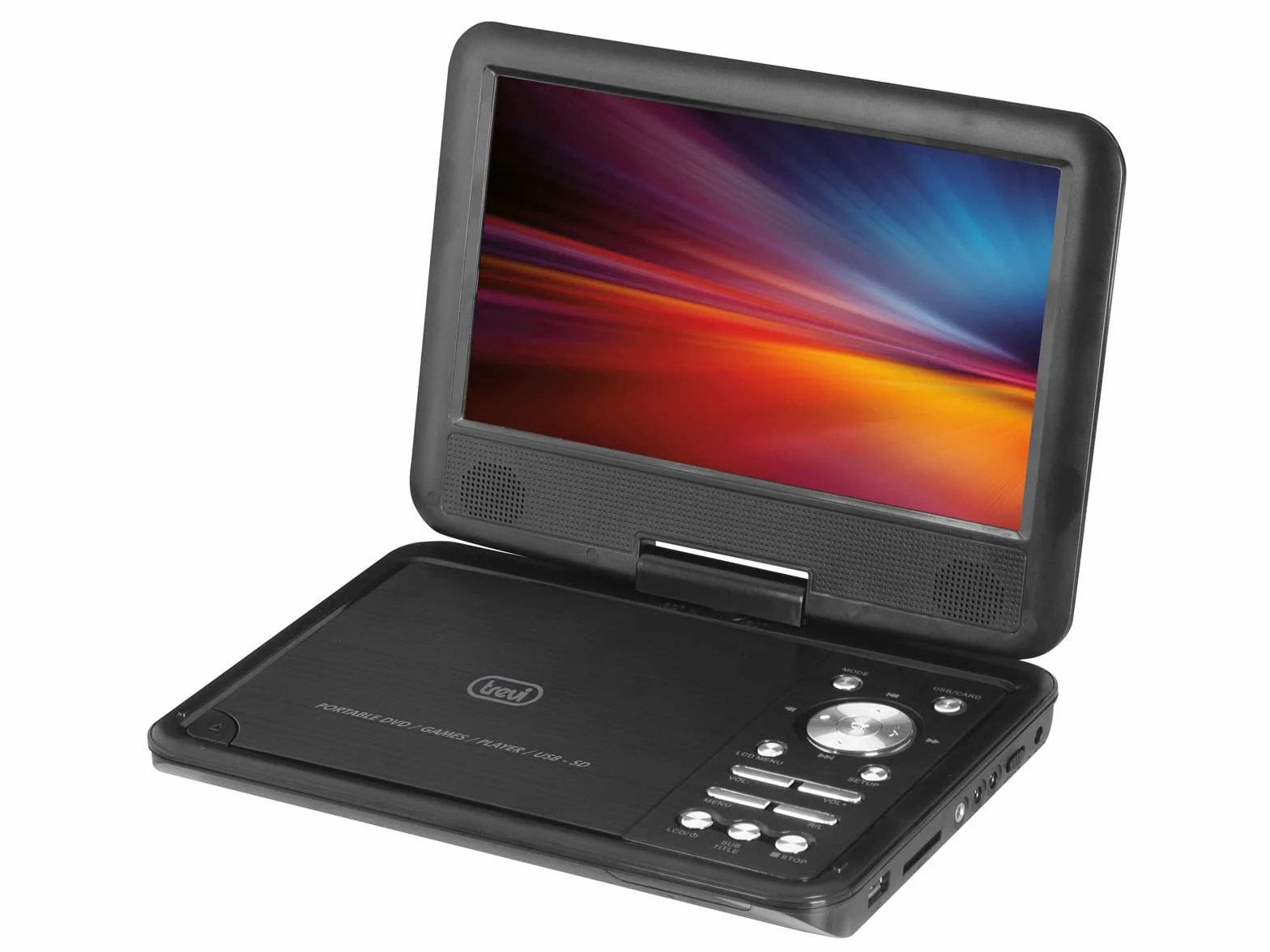 Trevi PDX 1409 S2 Lettore DVD Portatile 9" Schermo Rotante USB SD Gamepad CD Videogiochi Tripla Alimentazione