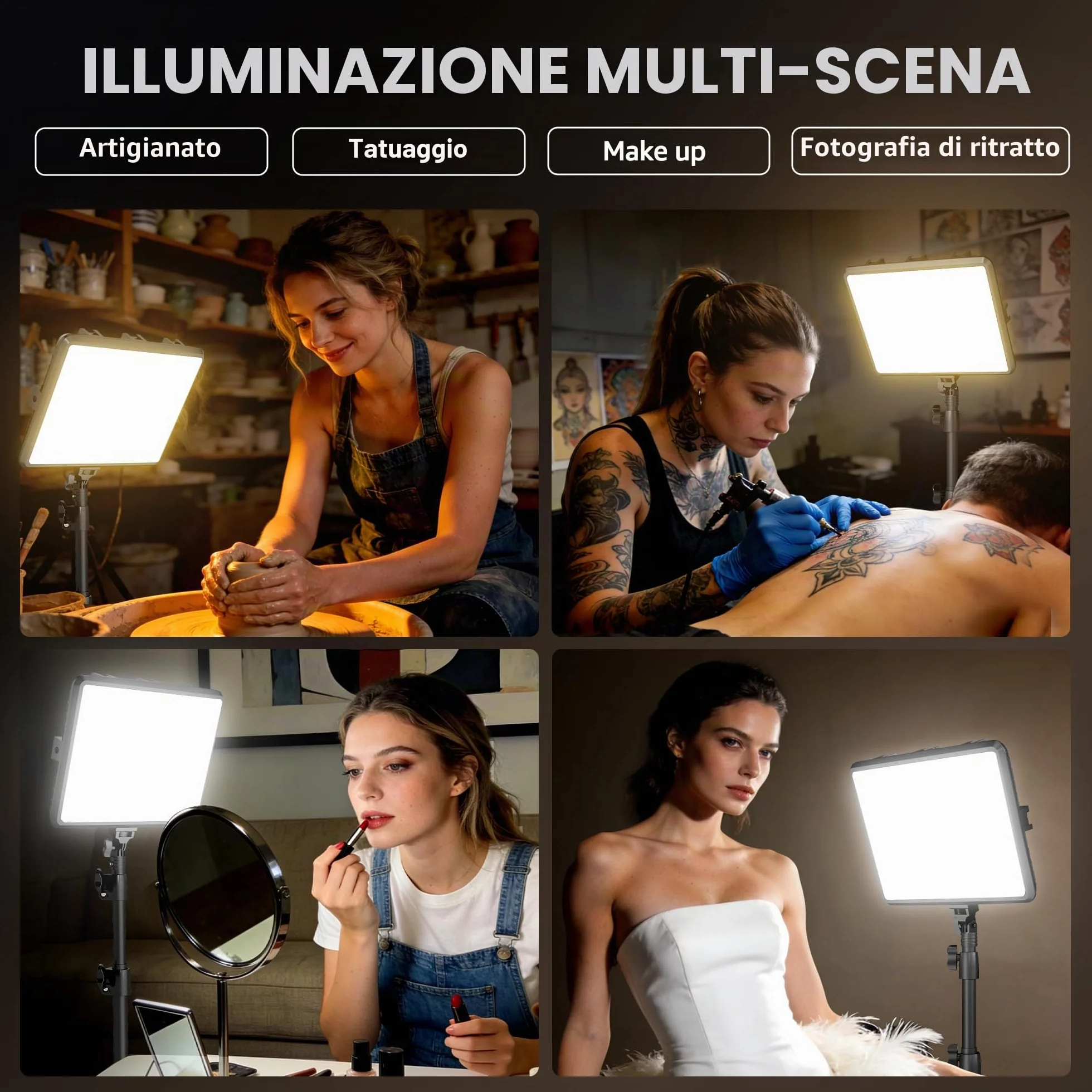 NiceVeedi Illuminazione fotografica da 25 W, 185 cm, kit di 2 pannelli video a LED, 2900-7000 K, dimmerabile, luce da studio con treppiede, luce di streaming per registrazione video YouTube (25W-1)