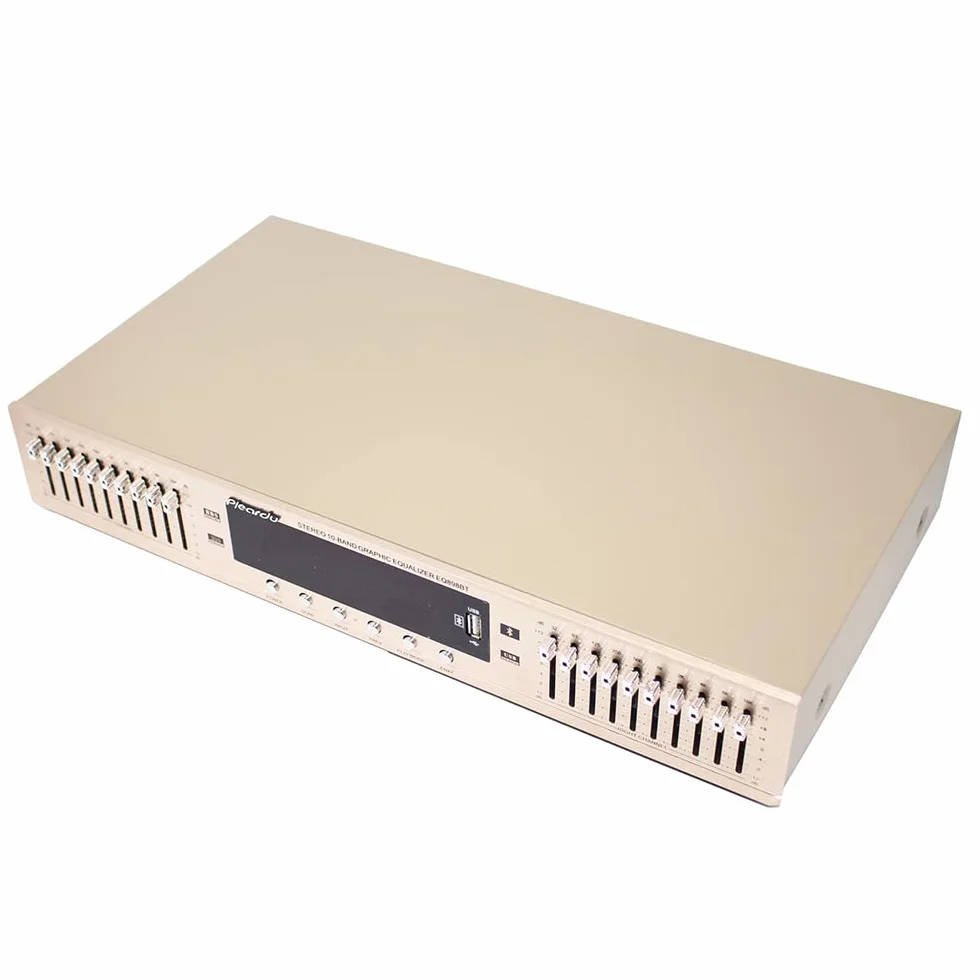 220V EQ665 Hifi Equalizzatore Domestico, Doppio Regolatore Stereo a 10 Bande Per Alti E Bassi Con Bluetooth Incorporato (Oro)